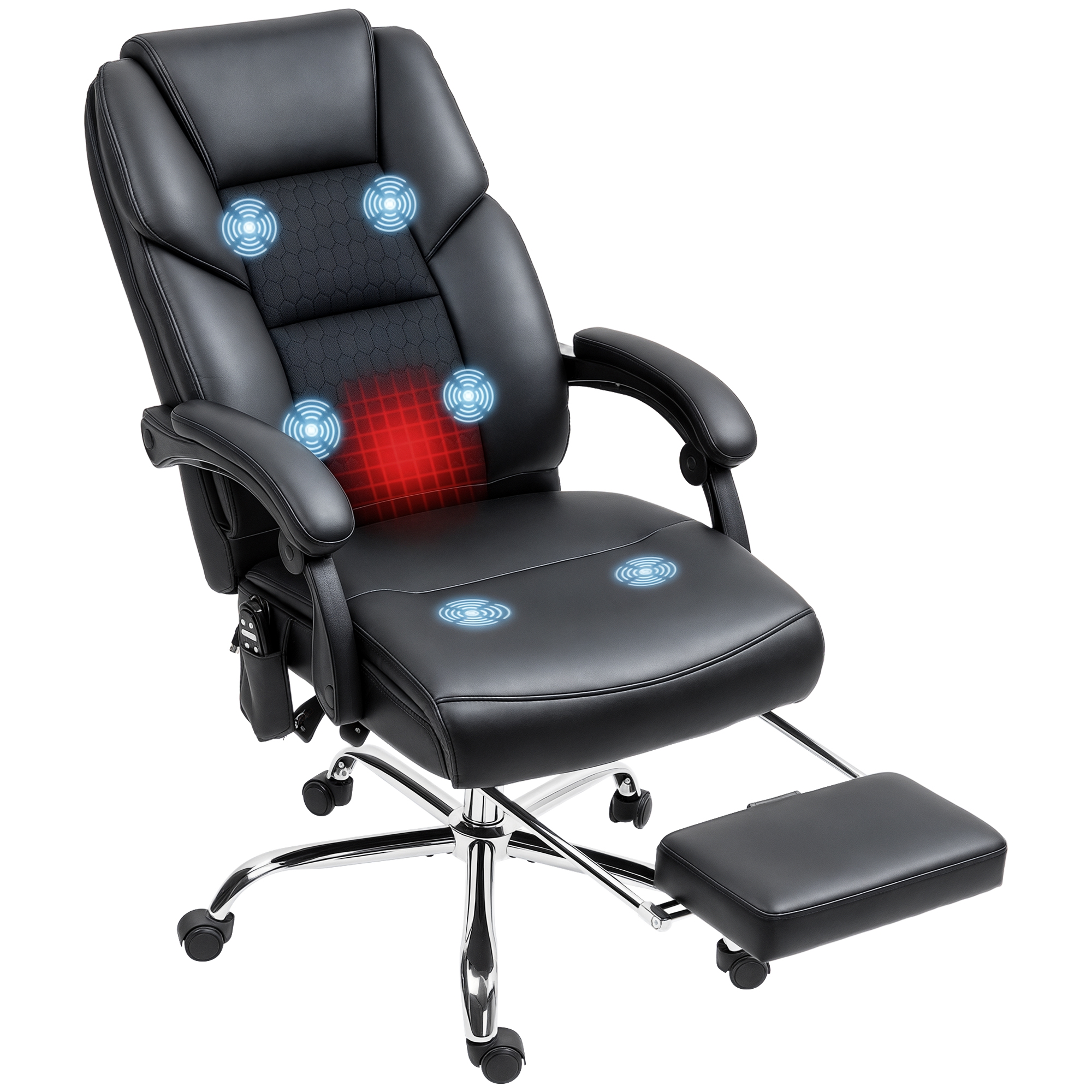 Dormitor & birou -  Scaun de Birou cu Masaj prin Vibratii, Spatar inalt si inaltime Reglabila, 66x64x113-121 cm, Negru