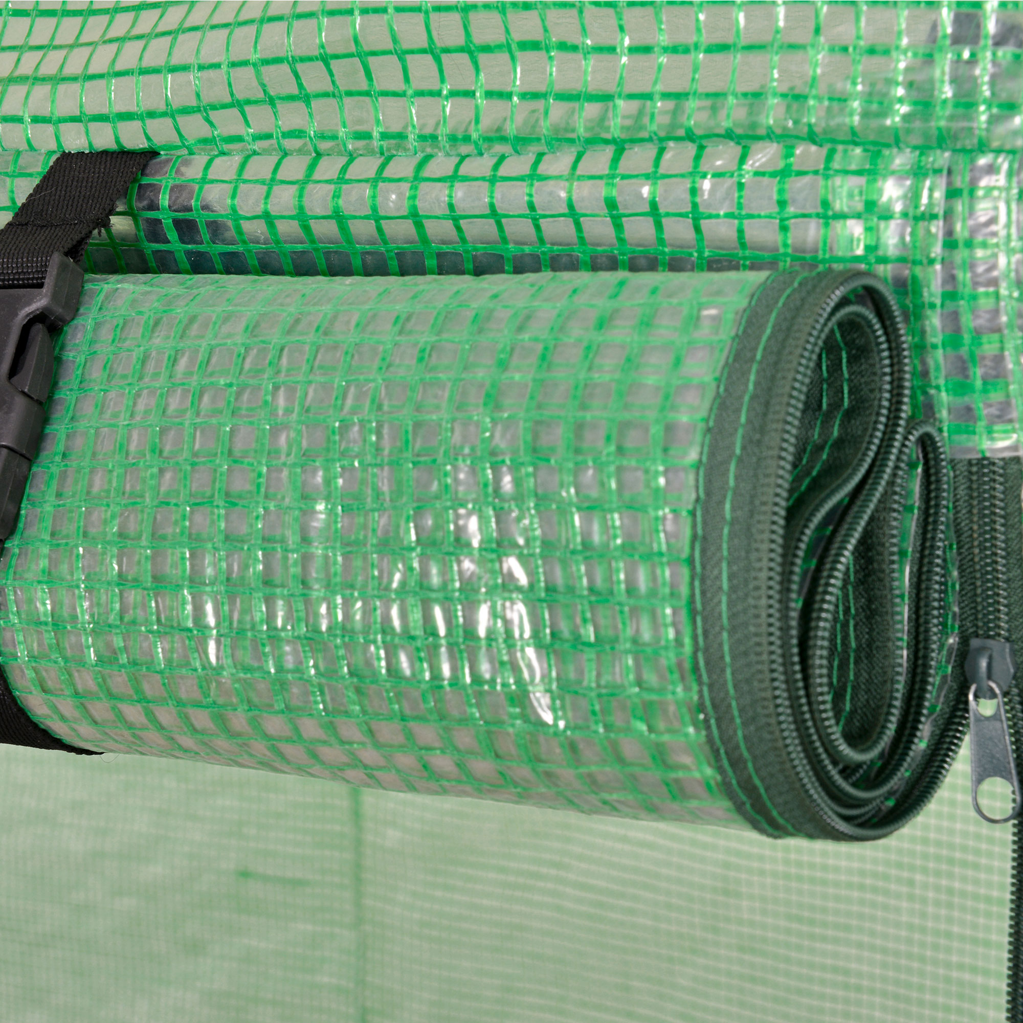  Sera Tunel cu 2 Usi si 4 Ferestre, Cadru din Otel, Acoperire din PE, Verde, 300x100x200 cm [7]