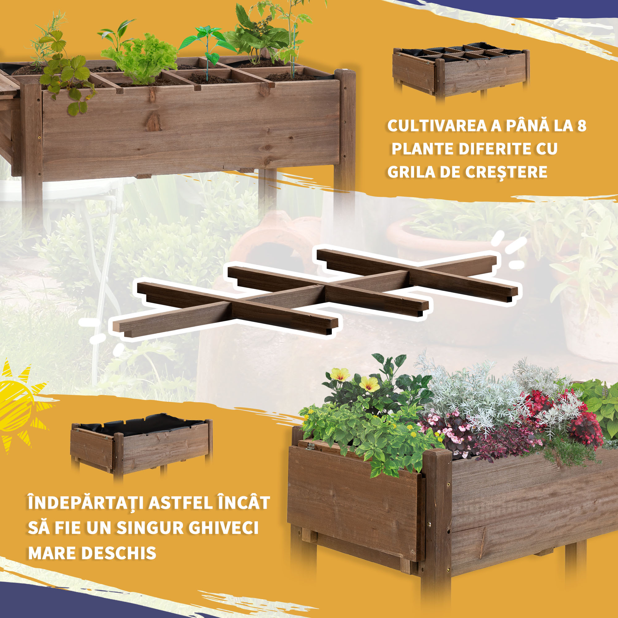  Raised Garden Bed Planter Box w/ 8 Grow Grids, Storage Shelf & Lockable Wheels [3]