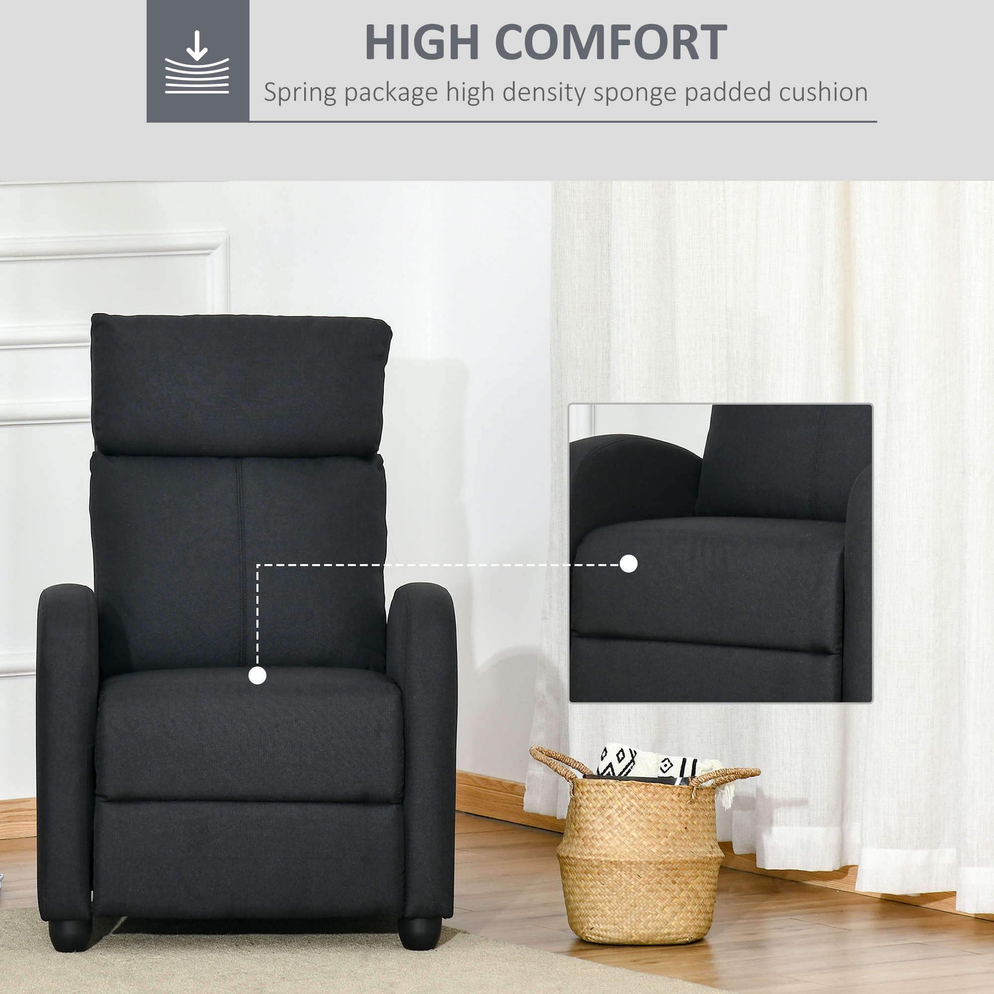  Fotoliu Relax - Negru, In, Rabatabil cu Taburet Inclus [5]