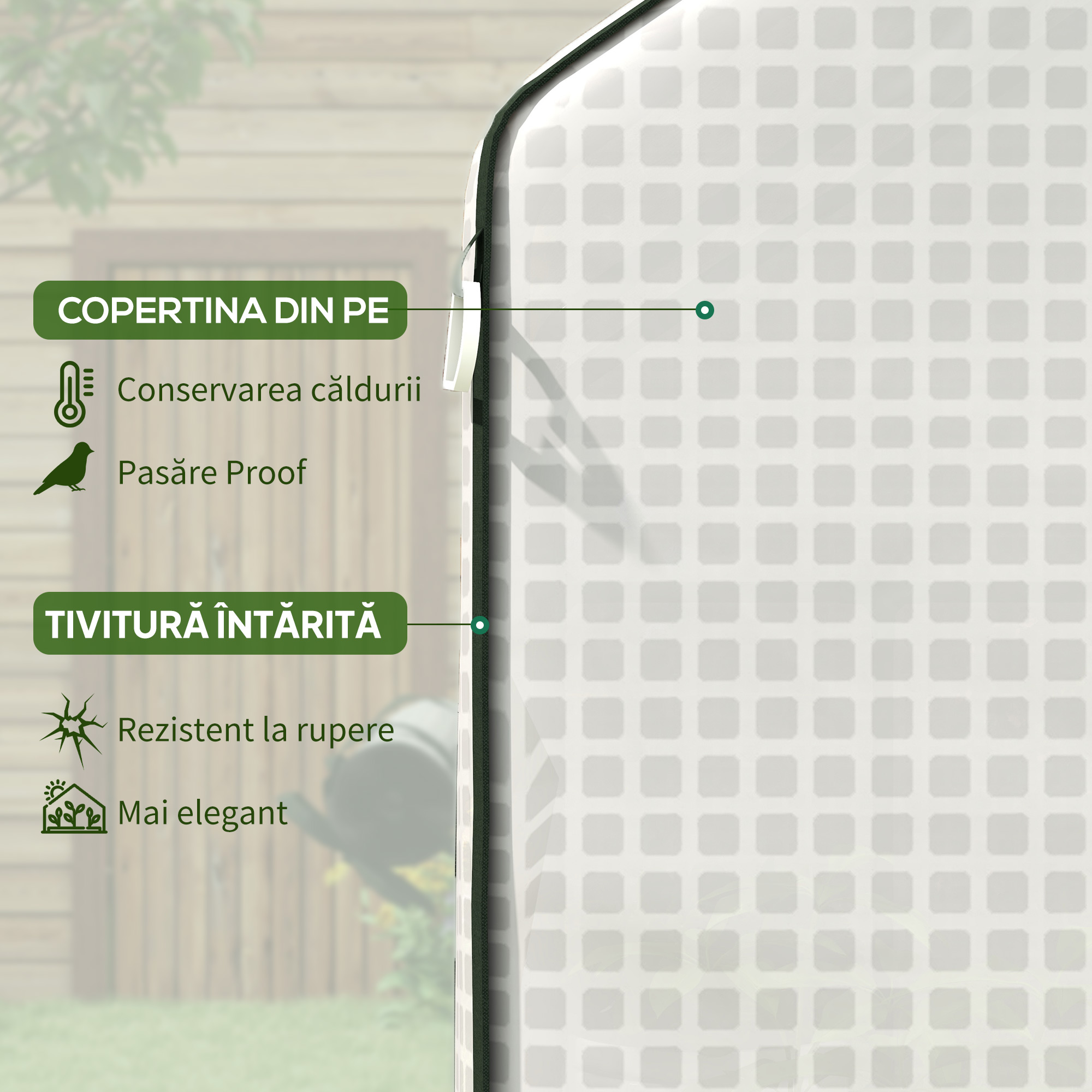  Acoperis de inlocuire pentru Sera Walk-in din PE cu Usa Rulabila si Ferestre, 140 x 143 x 190cm, Alb [3]