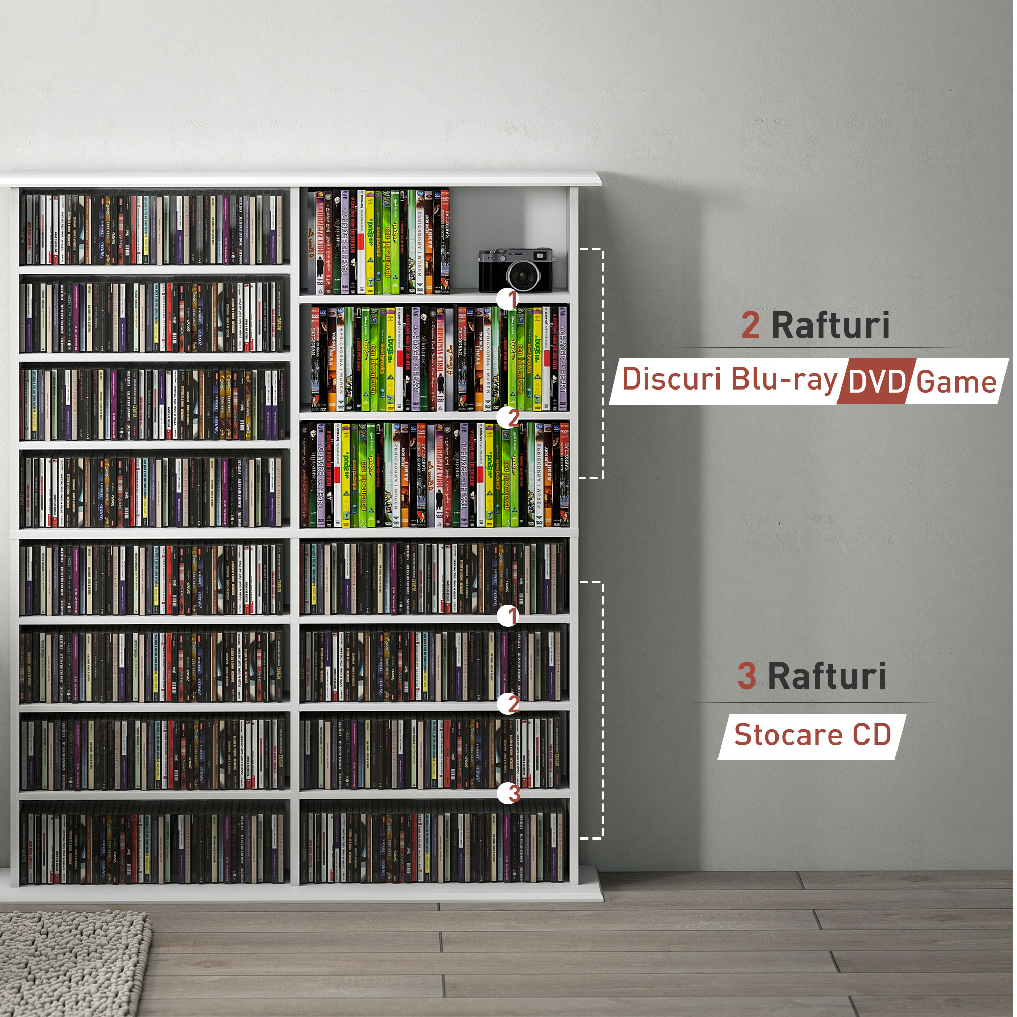  Mobilier Biblioteca cu 16 Rafturi pentru 720 CD-uri din Lemn 106.5x24x126.3 cm Negru [7]