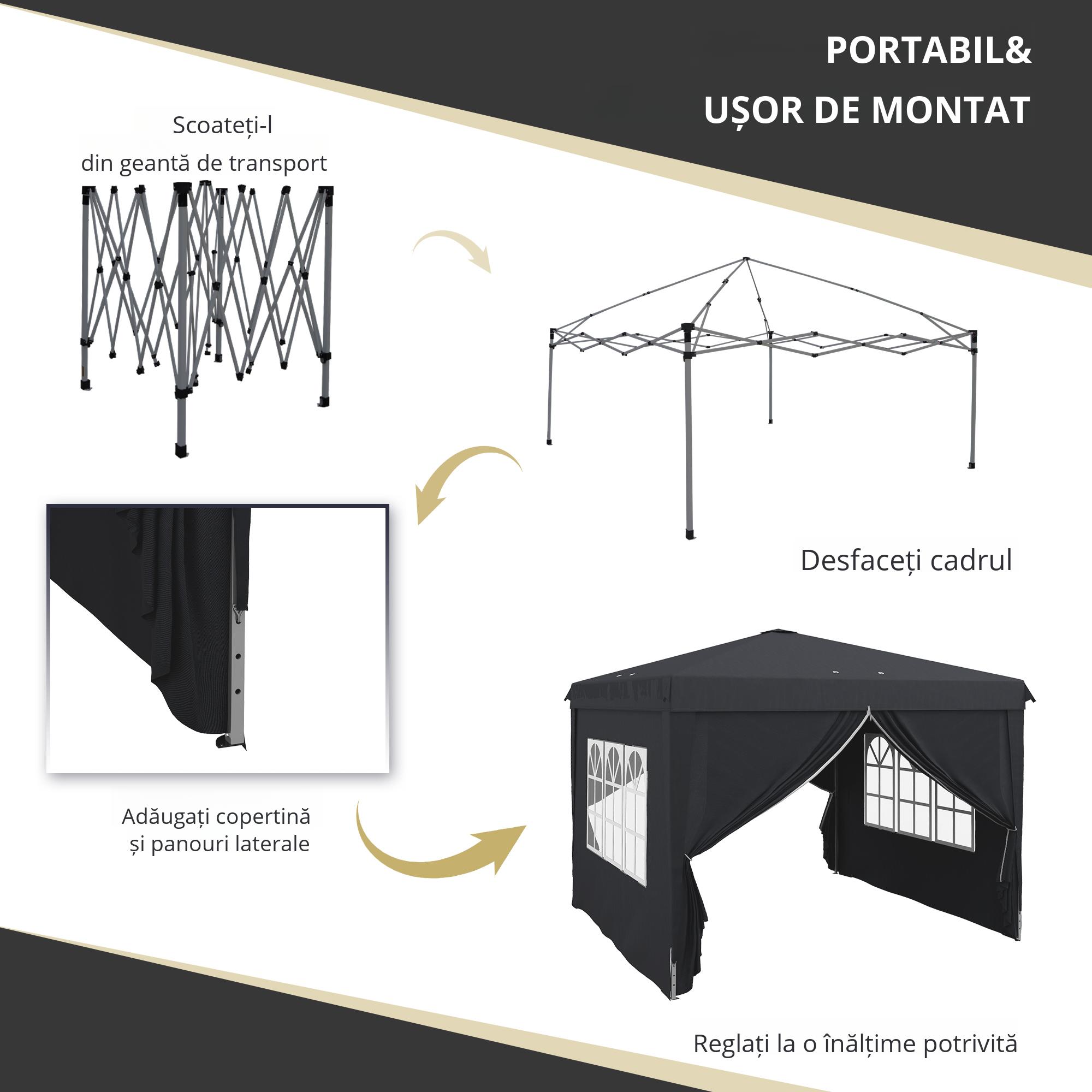  Cort cu Copertina Pliabila de 3x3 m, Adapost pentru Soare Reglabil in inaltime, Geanta de Transport si Saci de Greutate [4]
