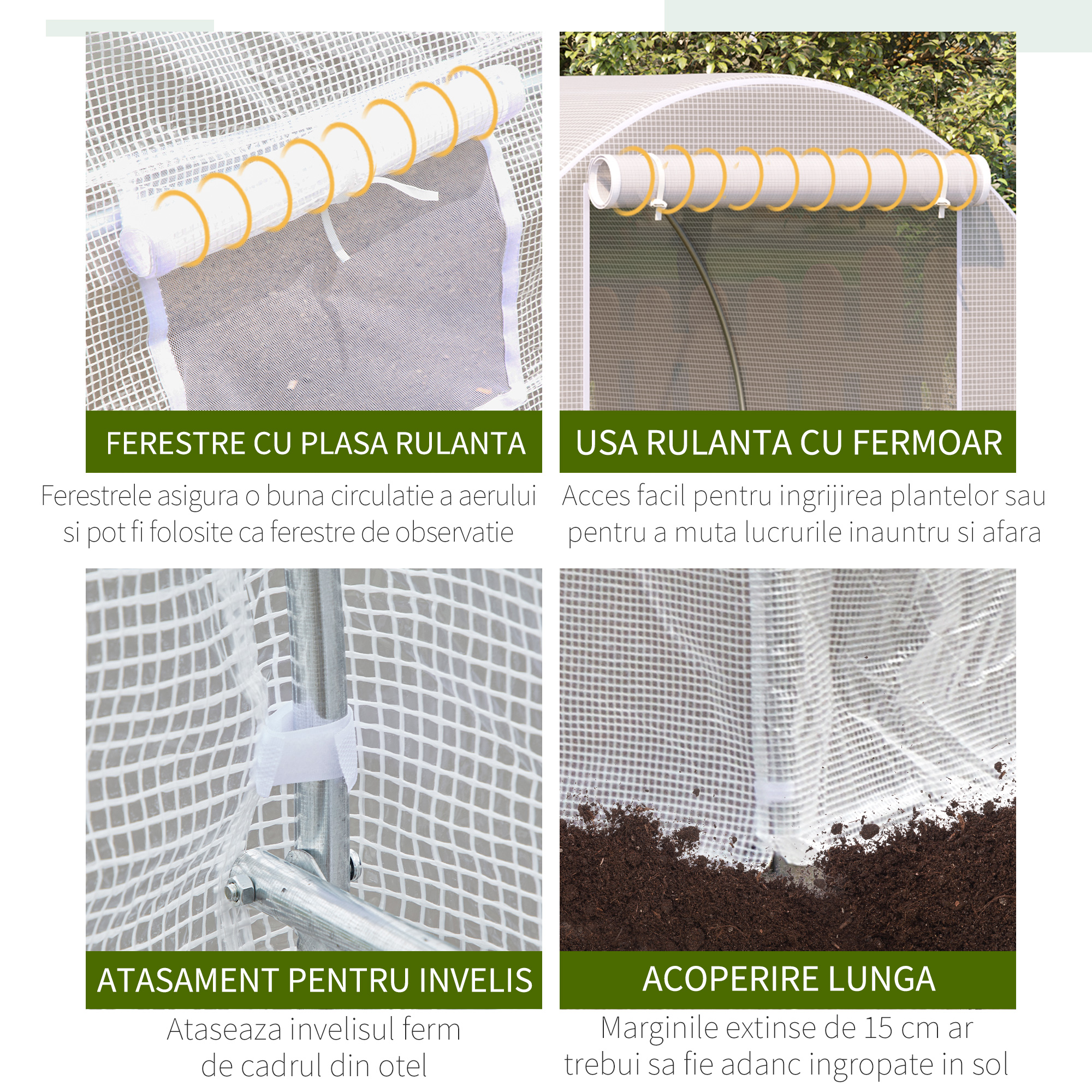  Sera tunel cu 8 ferestre si usa rulanta, sera de gradina tunel pentru plante, 5x2x2m, alb [3]