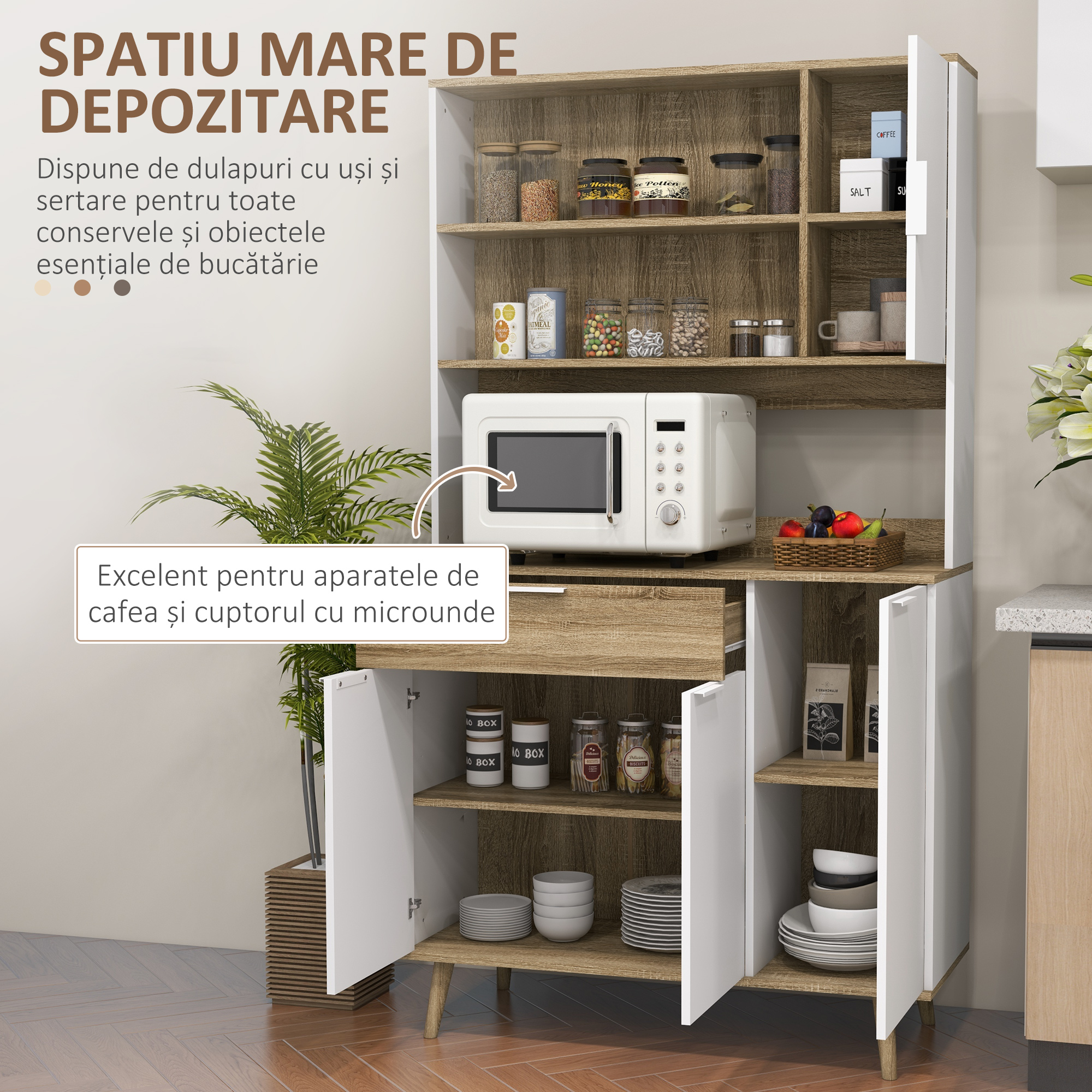  Dulap Modern 180 cm - Cu Usi, Sertare si Rafturi de Depozitare [3]