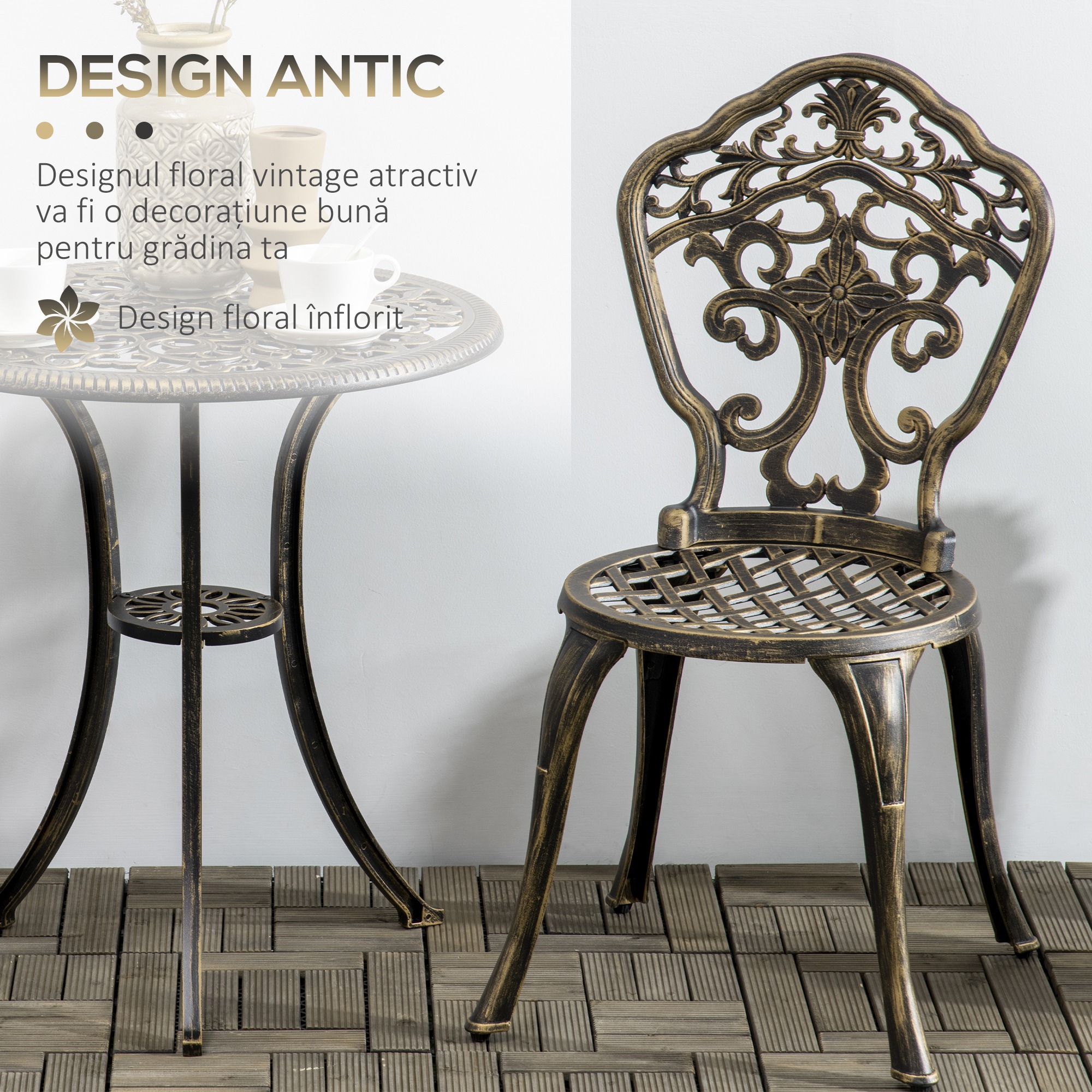  Set de Exterior 3 Piese din Aluminiu cu 2 Scaune de Gradina si Masa Rotunda cu Orificiu pentru Umbrela, Bronz [3]