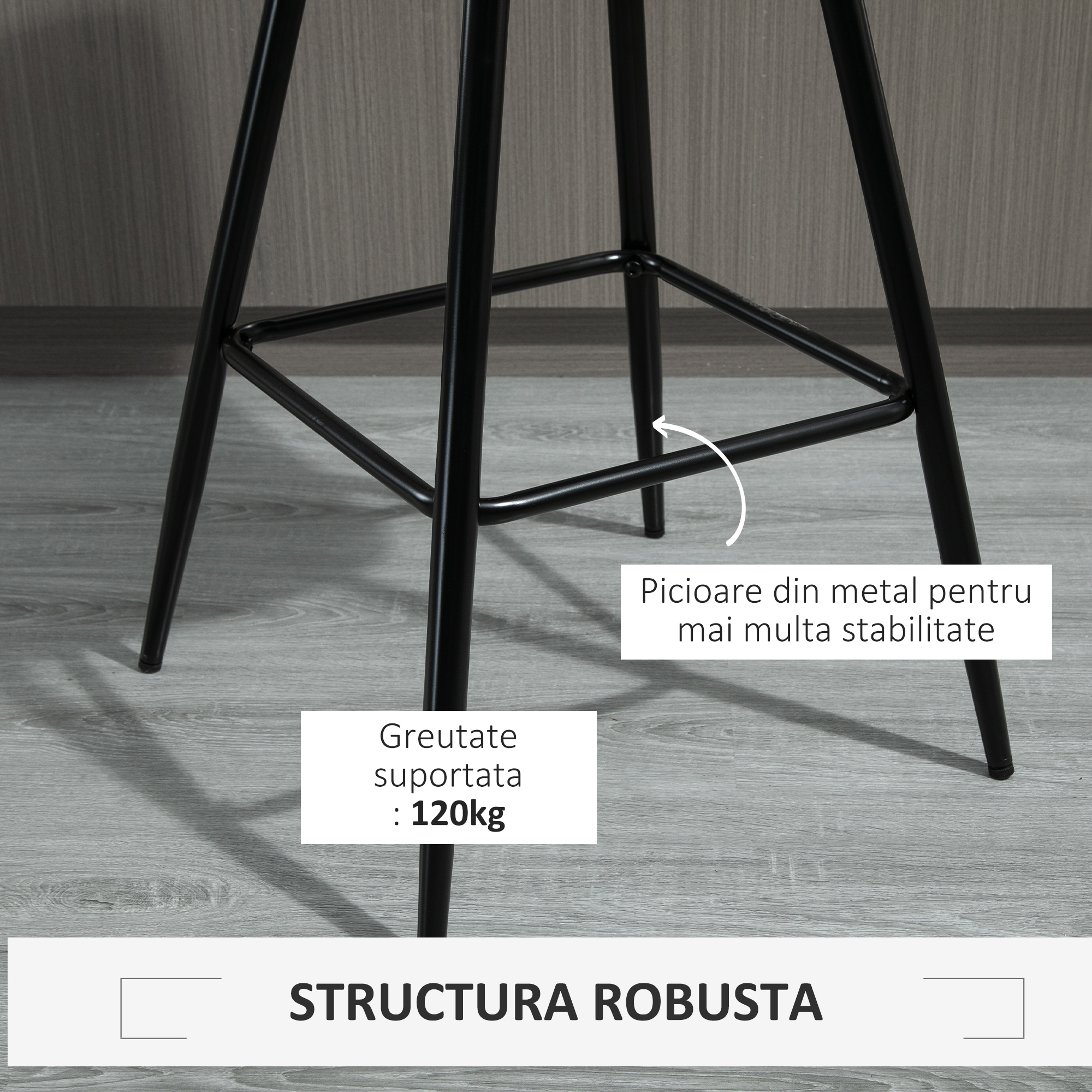  Set 2 Scaune inalte in Stil Nordic cu Spatar si Suport pentru Picioare, 45x47x88 cm, Gri [6]