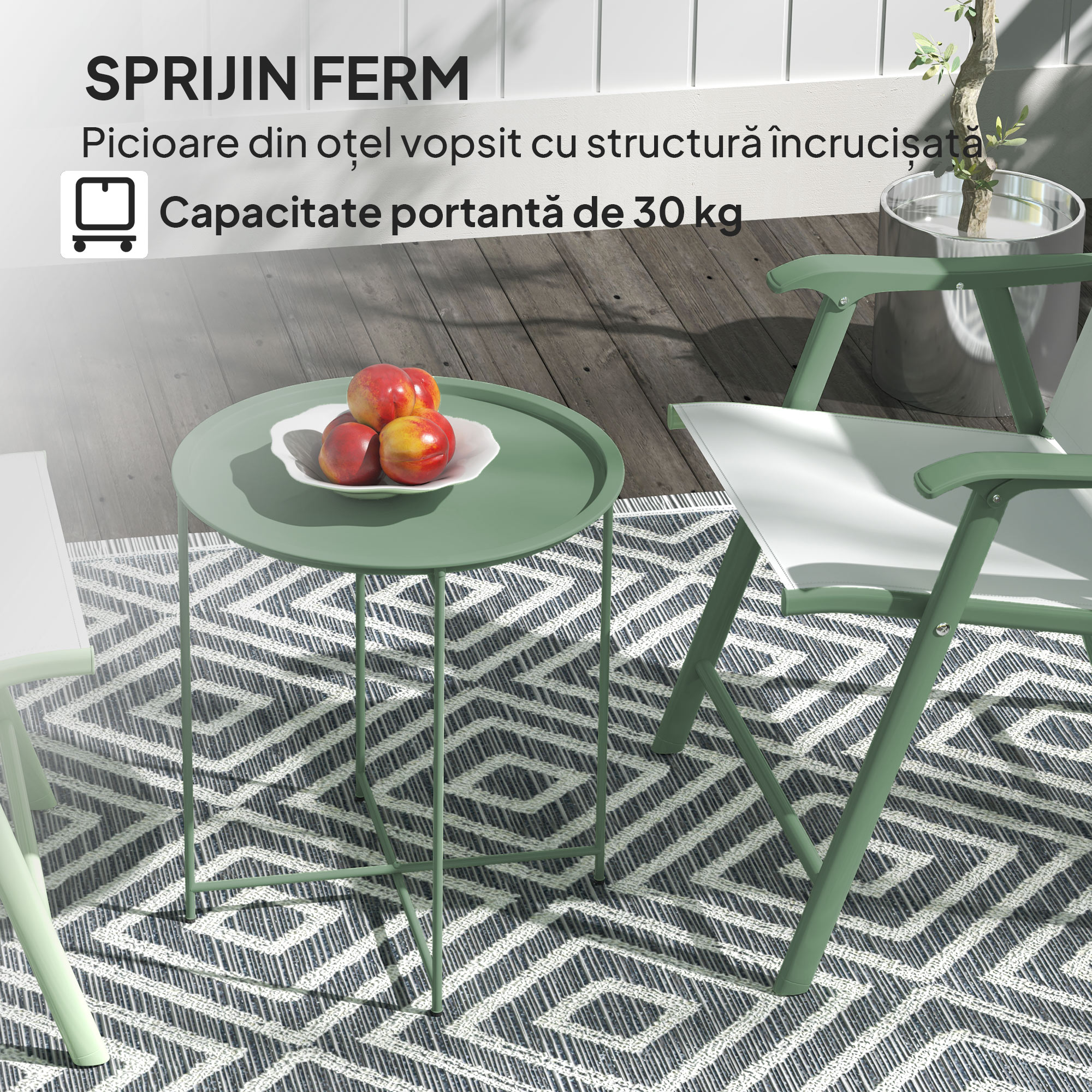  Masa de gradina cu tava detasabila si picioare pliabile din otel, Ø46x50 cm, verde [4]