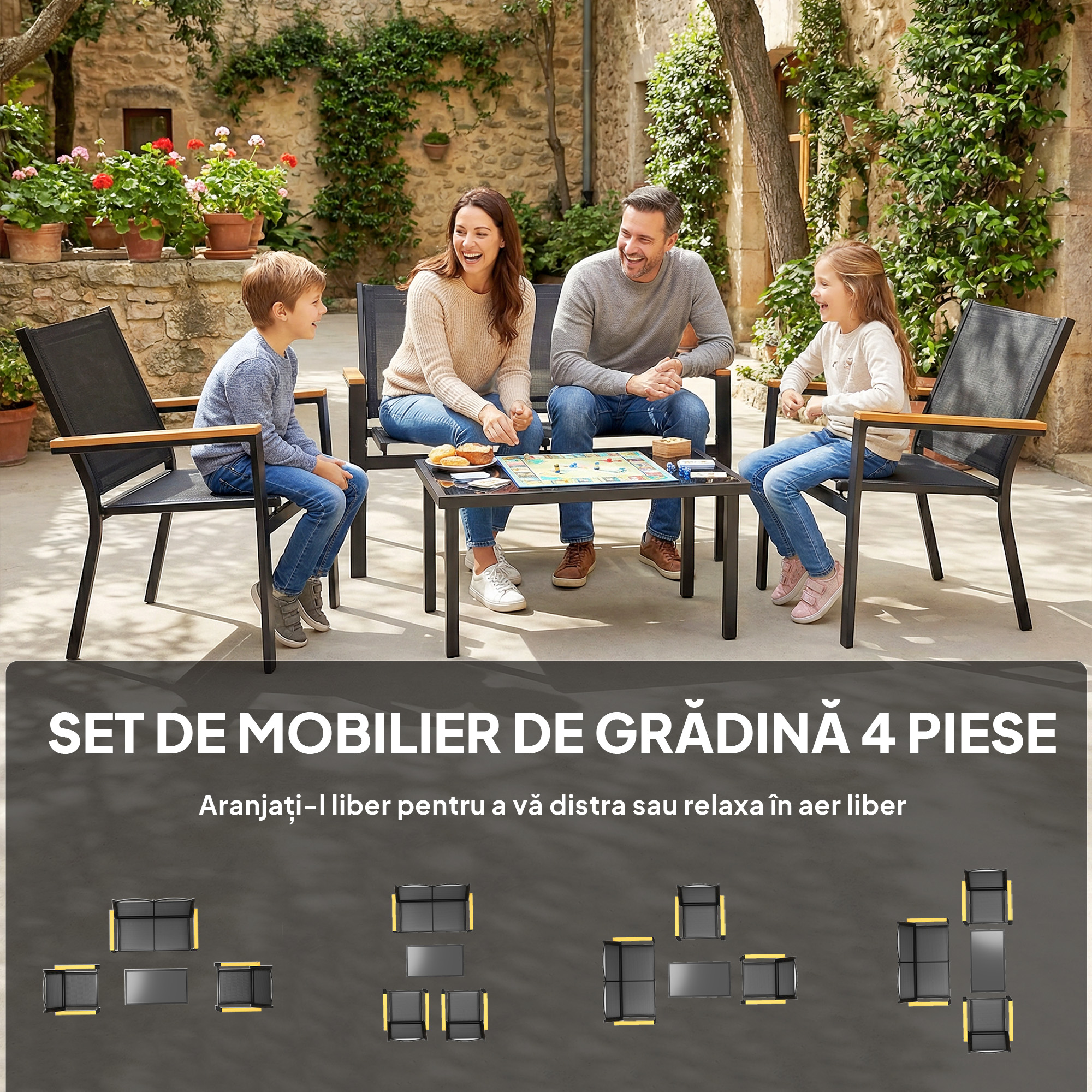  Set Mobilier Exterior, Rezistent la Rugina, 4 Piese, Negru [3]