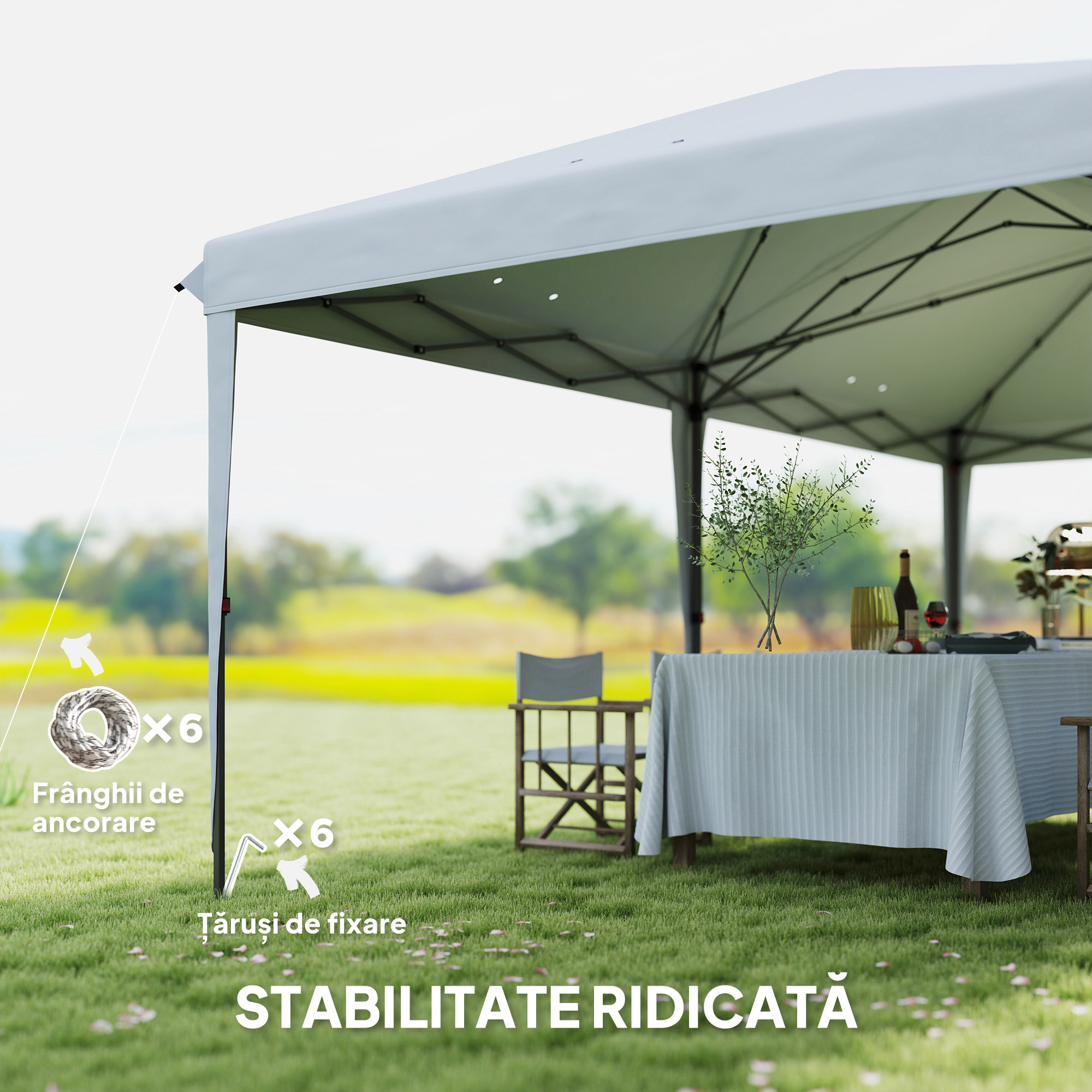  Foisor 6 x 3 m pentru gradina, pop-up pliabil, geanta inclusa, otel epoxidic, Oxford, densitate mare, gri [6]