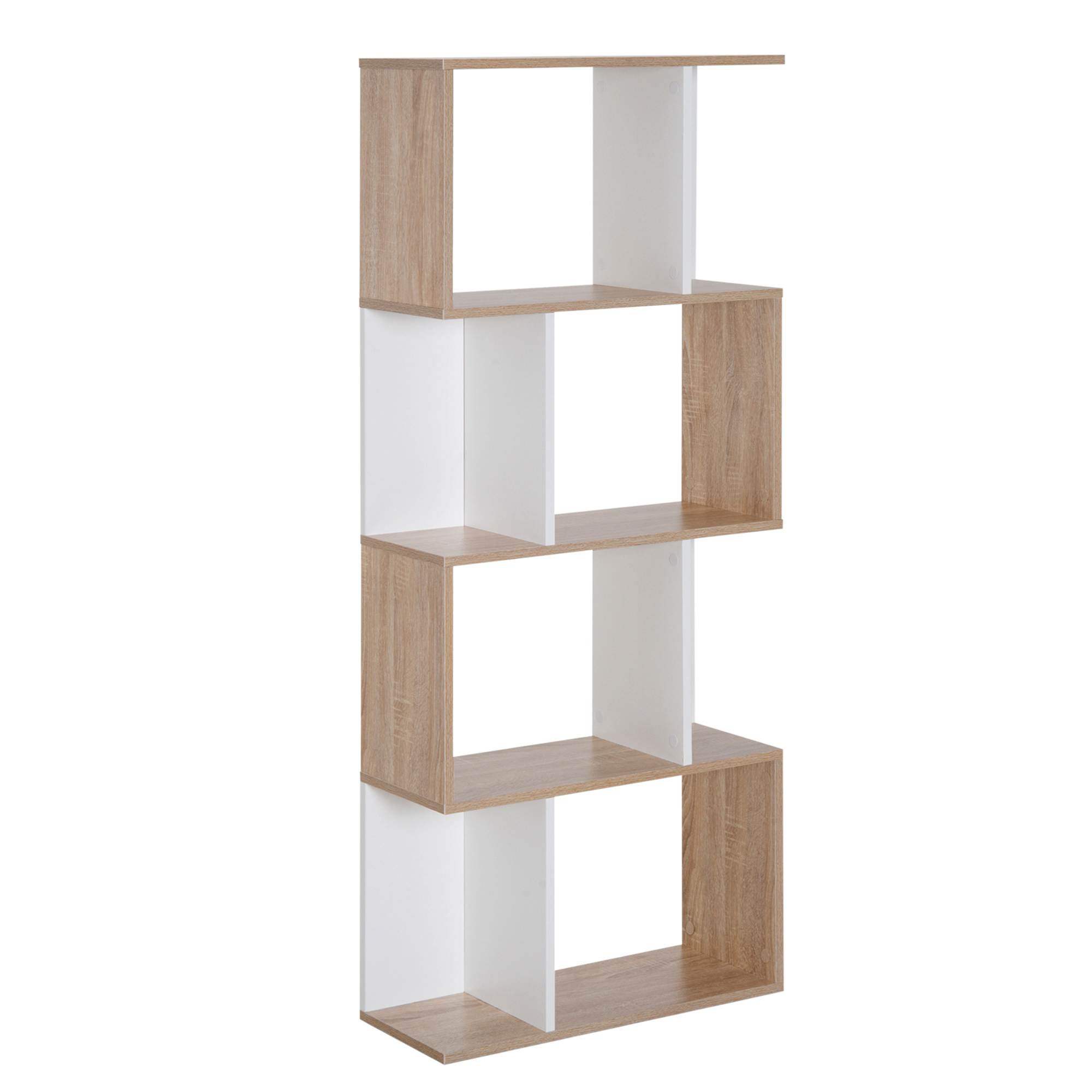 Mobila living -  Librarie de Design Modern 4 rafturi Lemn Natural si Alb, 60x24x148cm
