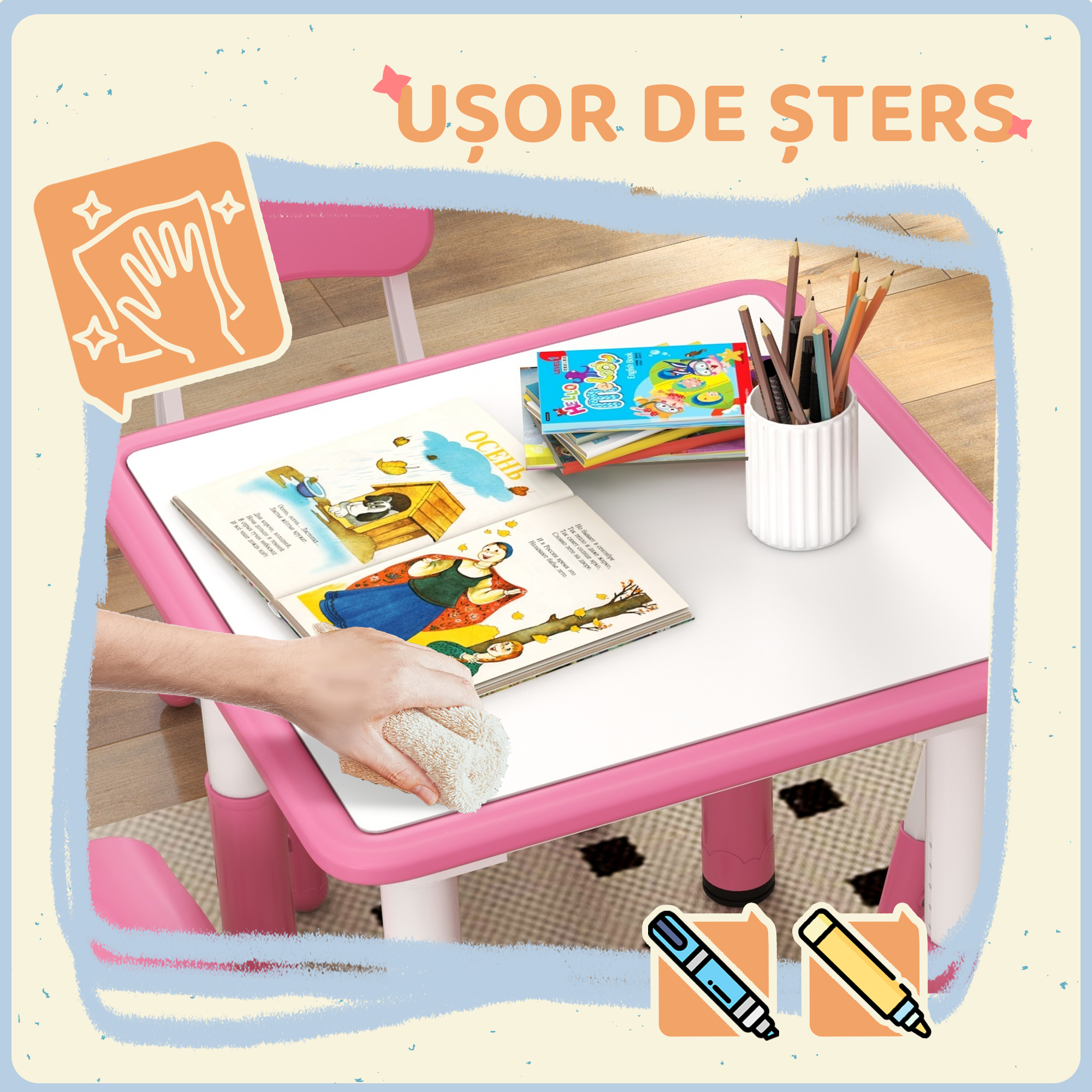  Set Masa & Scaune Reglabile 18-60 luni cu Tablita - Roz [4]