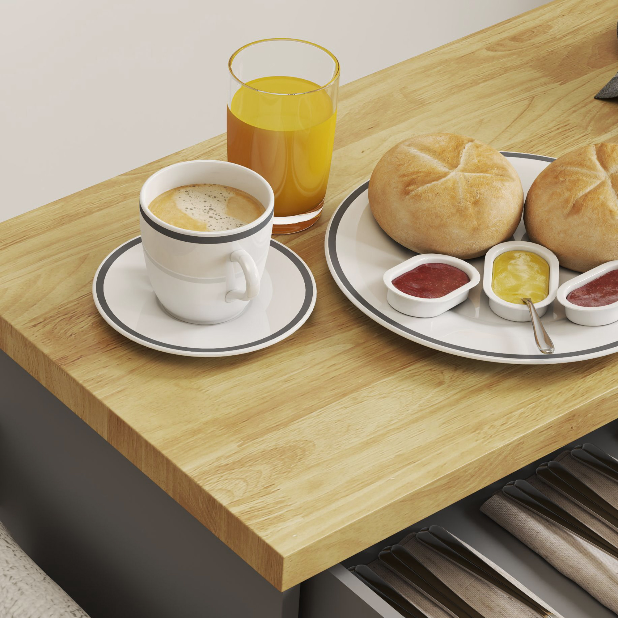  Carucior Multifunctional de Bucatarie cu Sertar, Roti, Suport pentru Condimente si Dulapior, 109x40x89 cm, Gri [8]