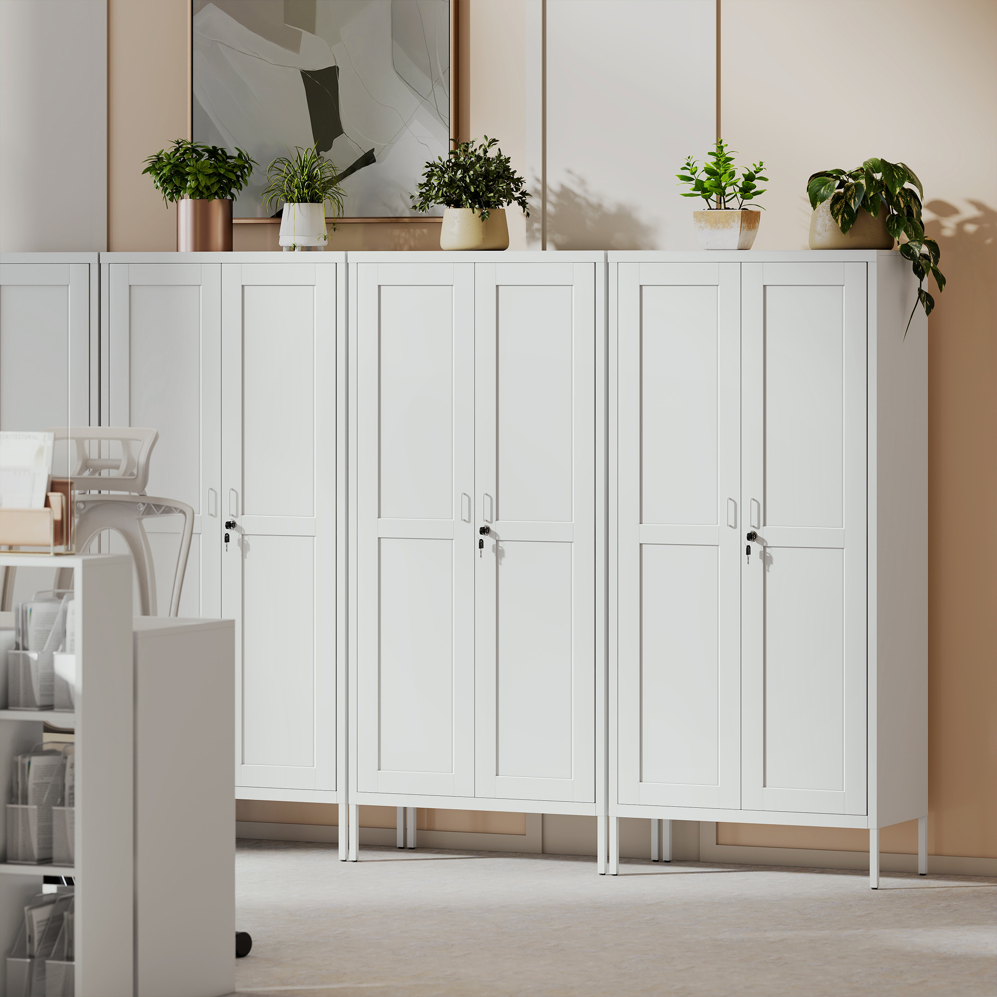  Dulap pentru Birou din Otel cu 3 Rafturi Reglabile, cu incuietoare si 2 Chei, 80x40x175 cm, Alb [8]