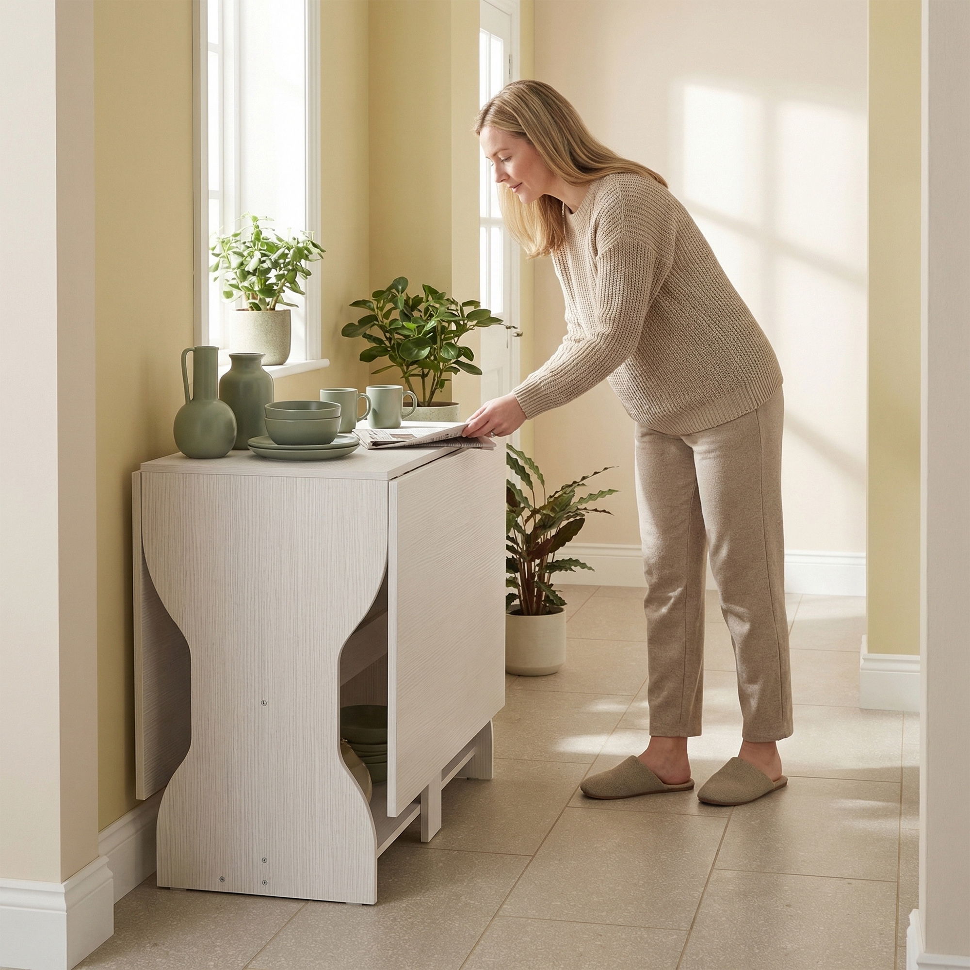  Masa de Bucatarie Pliabila pentru 4 Persoane cu Raft, din Lemn, 160x60x75 cm, Alb [8]