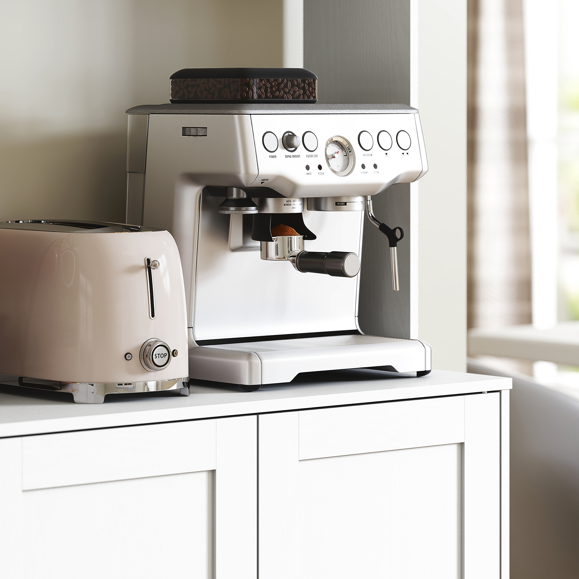  Servanta de Bucatarie inalta de 180 cm, Dulap Dispensa cu 4 Dulapuri, Usi din Sticla Securizata, 2 Rafturi Deschise, Rafturi Reglabile, Blat pentru Cuptorul cu Microunde, pentru Sala de Pranz sau Liv [8]