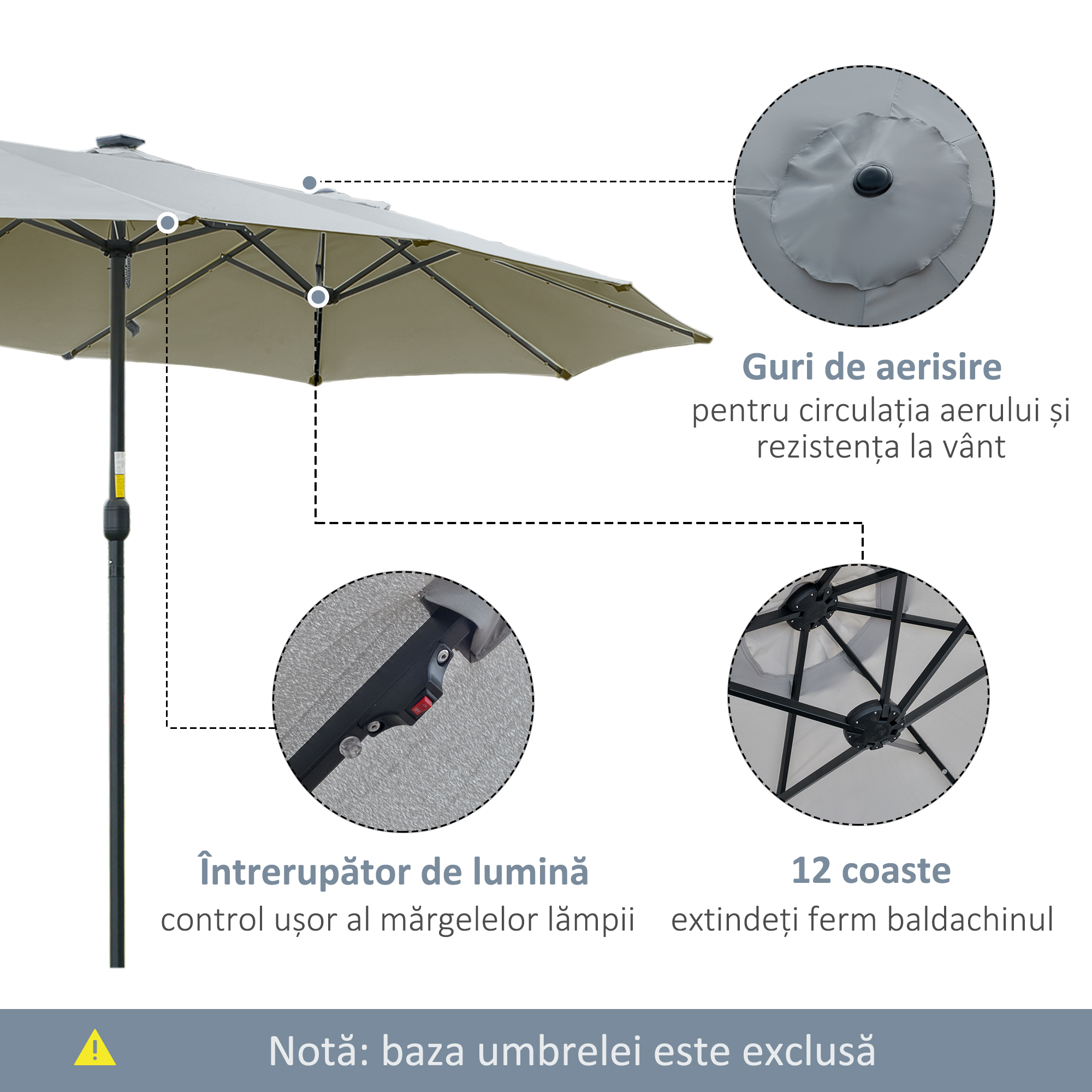  Ombrellone da Giardino 4.5m con 48 LED a Energia Solare e Manovella [4]