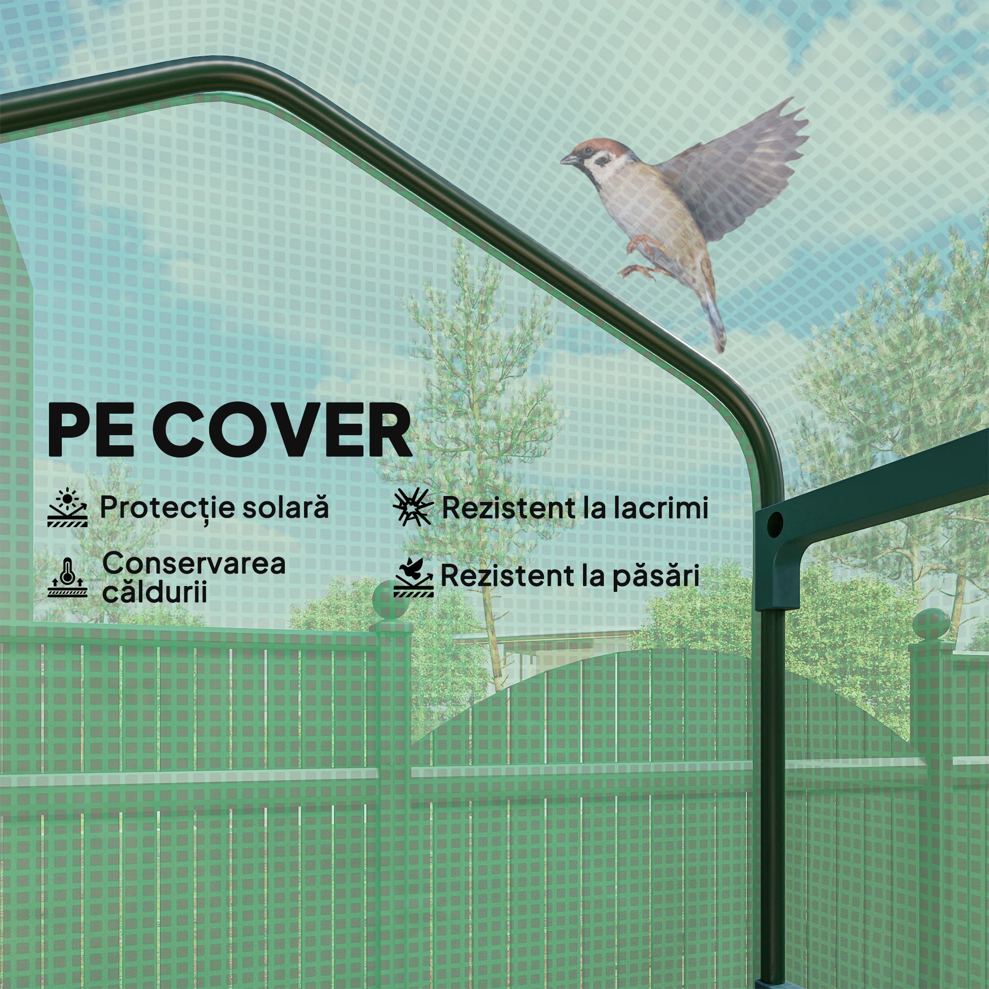  Sera Portabila, Sera pentru Plante, Flori, Structura Exterioara cu 4 Rafturi, Acoperire PE, Verde [3]