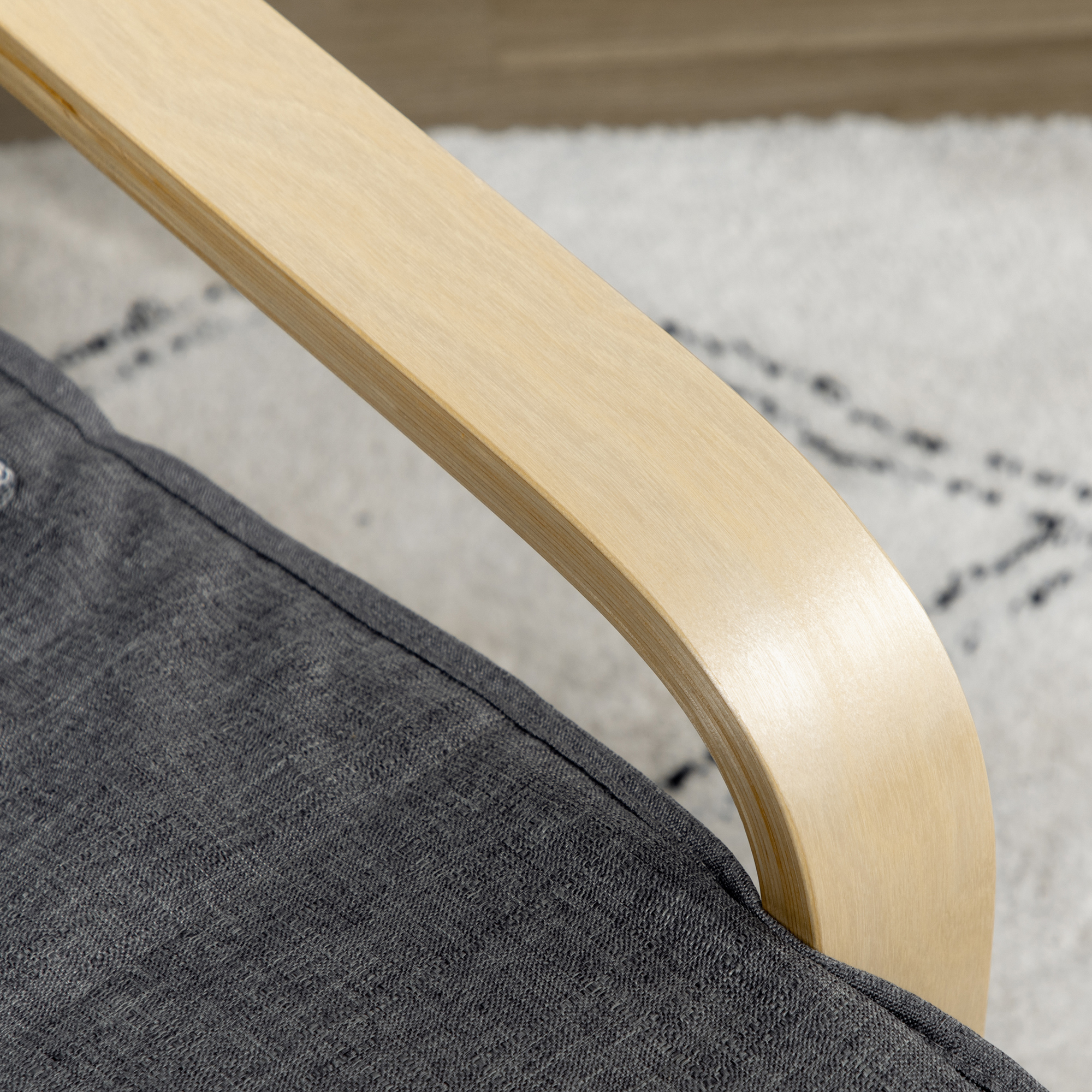  Fotoliu Relax cu Suport pentru Picioare, 5 Niveluri si Tetiera din Lemn de Mesteacan si tesatura, Gri [7]