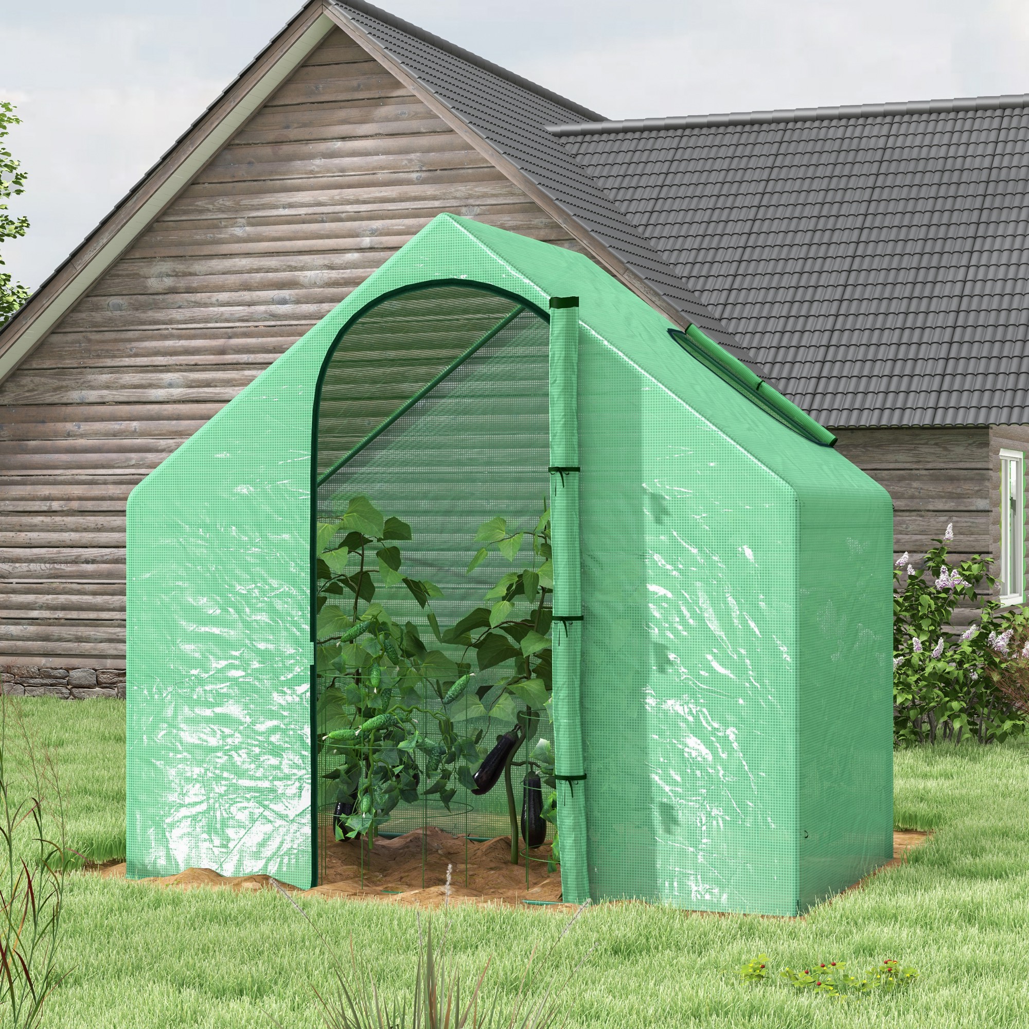  Sera Cabina Portabila 6' x 3' x 6', Folie PE, Sera de Gradina cu Cadru de Otel, Usa cu Fermoar, Aerisire Superioara, pentru Flori, Legume, Puieti, Plante Tropicale, Verde [1]