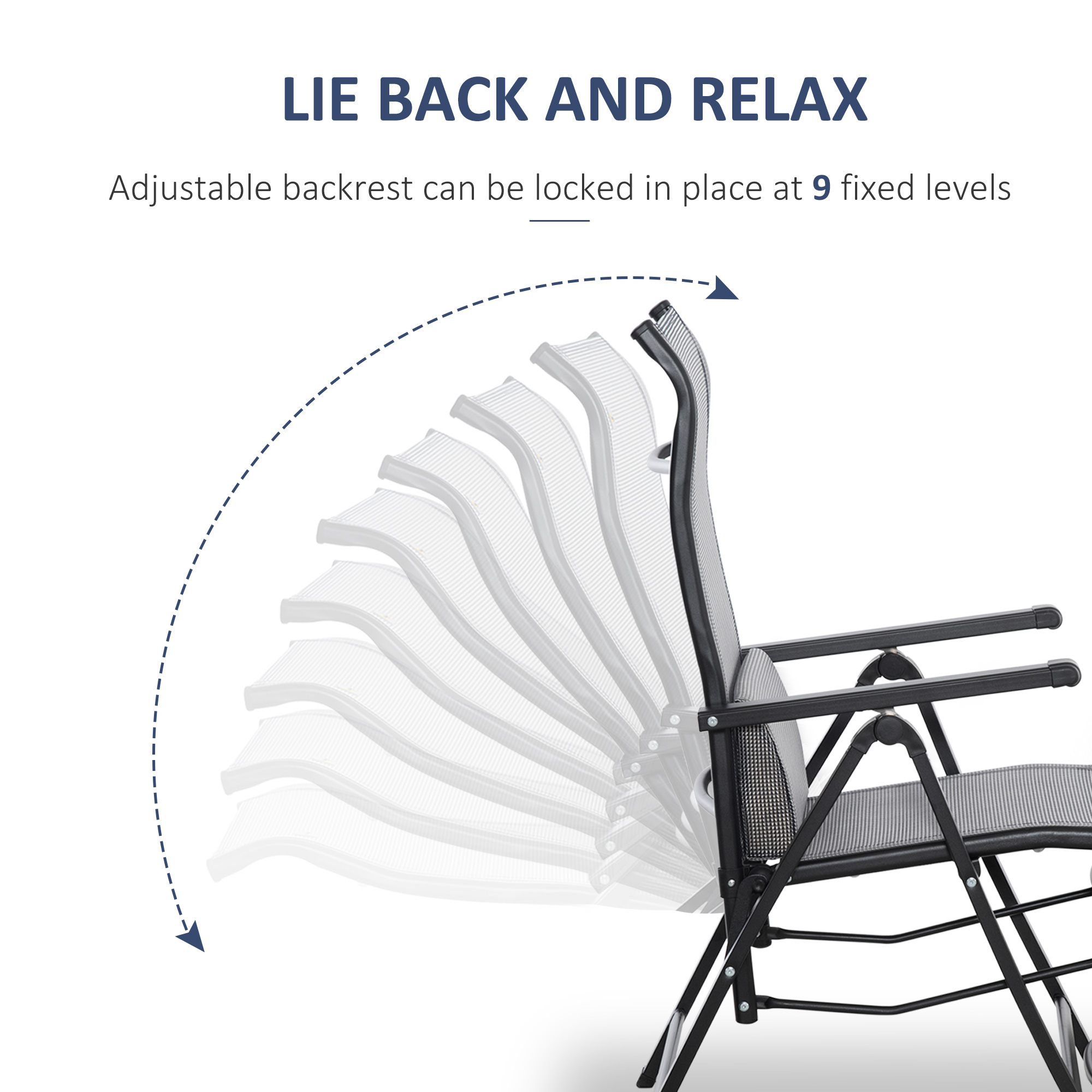  Sezlong de Gradina Pliabil si Rabatabil pe 9 Niveluri cu Perna Lombara, Gri [4]