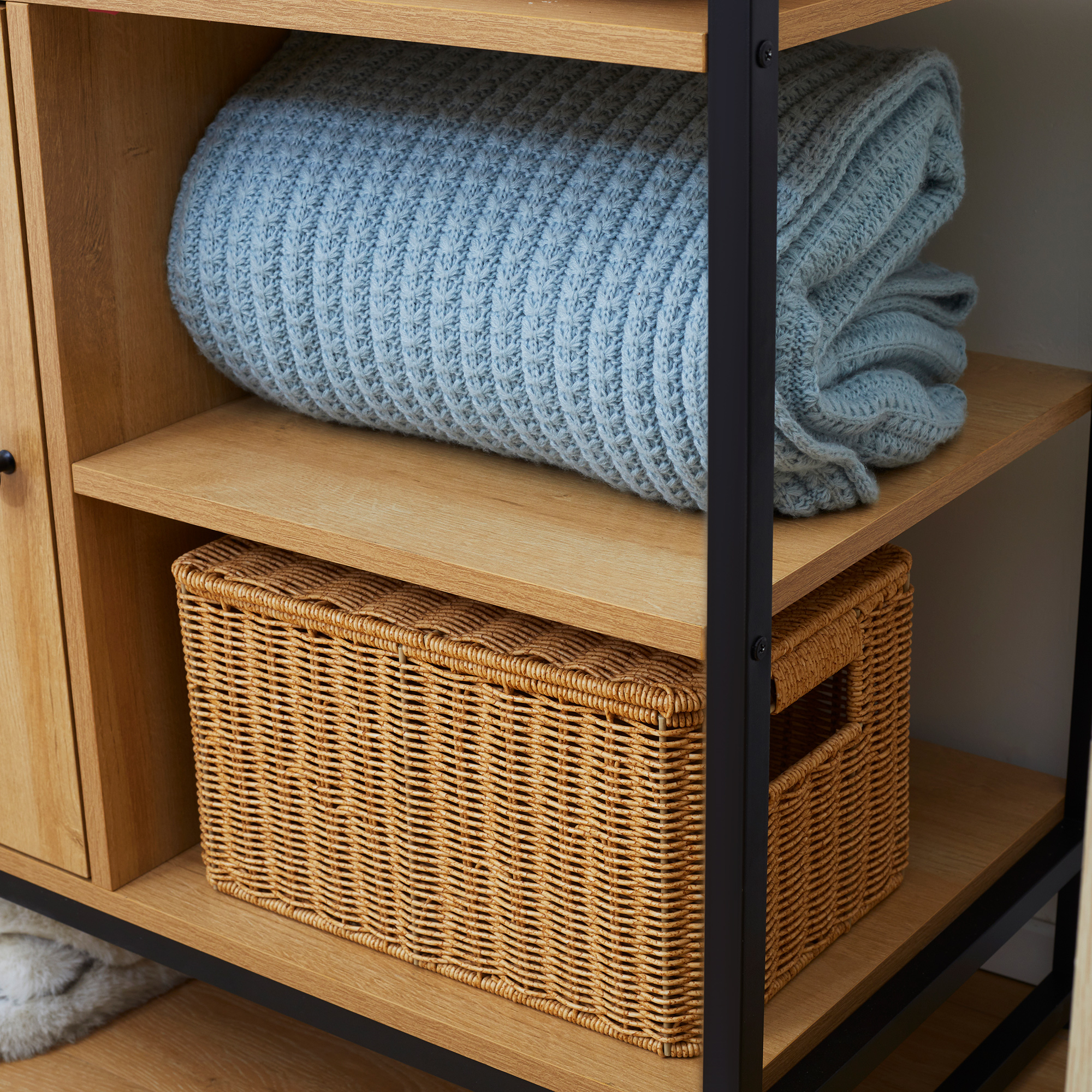  Cuier industrial , suport pentru haine, suport pentru haine cu tija de agatat, rafturi deschise si dulap inchis pentru dormitor si intrare, Natural [8]