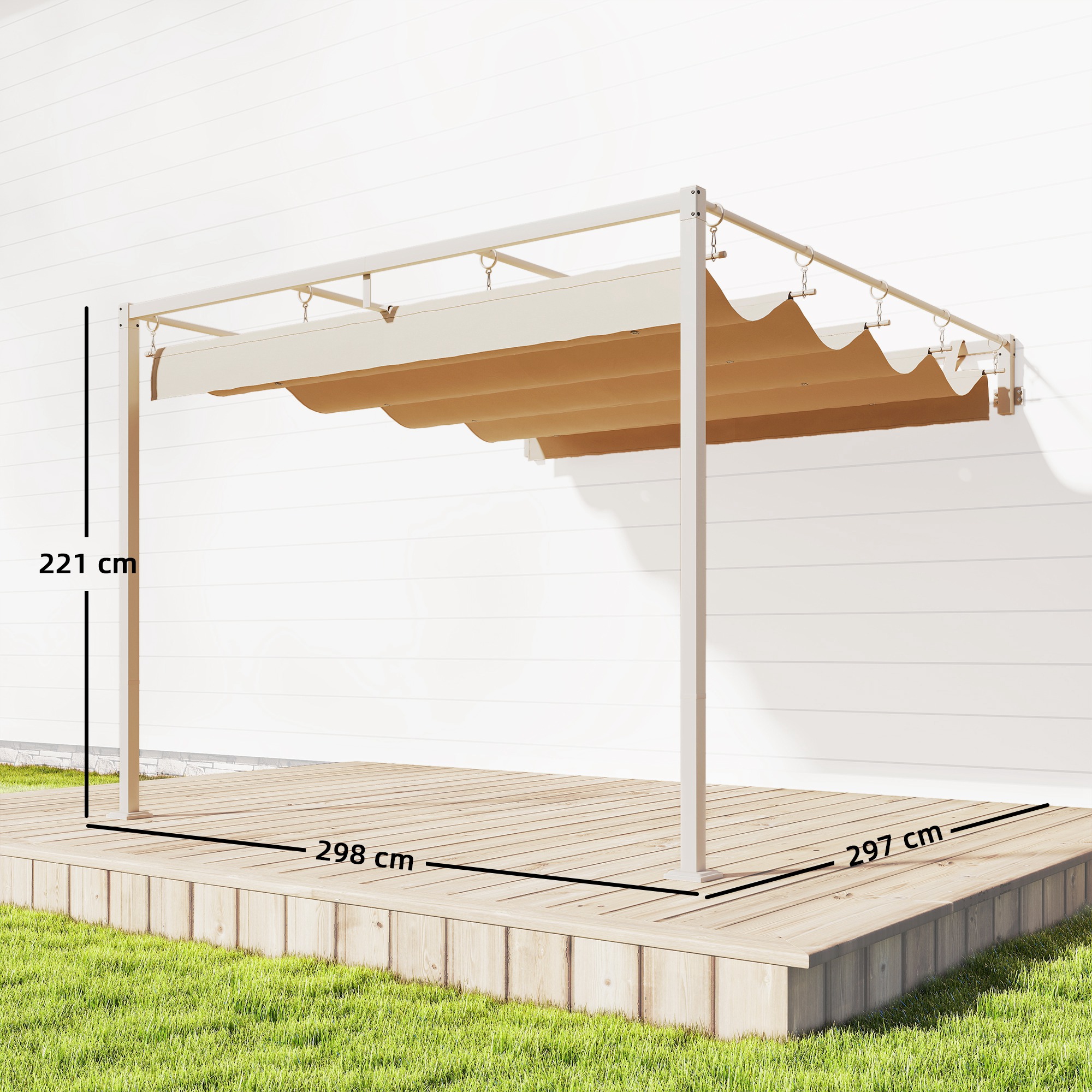  Pergola Gazebo 3x3 m cu Acoperis Retractabil, Orificii de Drenaj, Pergola de Gradina din Poliester si Otel, pentru Patio, Terasa, Exterior, UV30+, Bej [2]