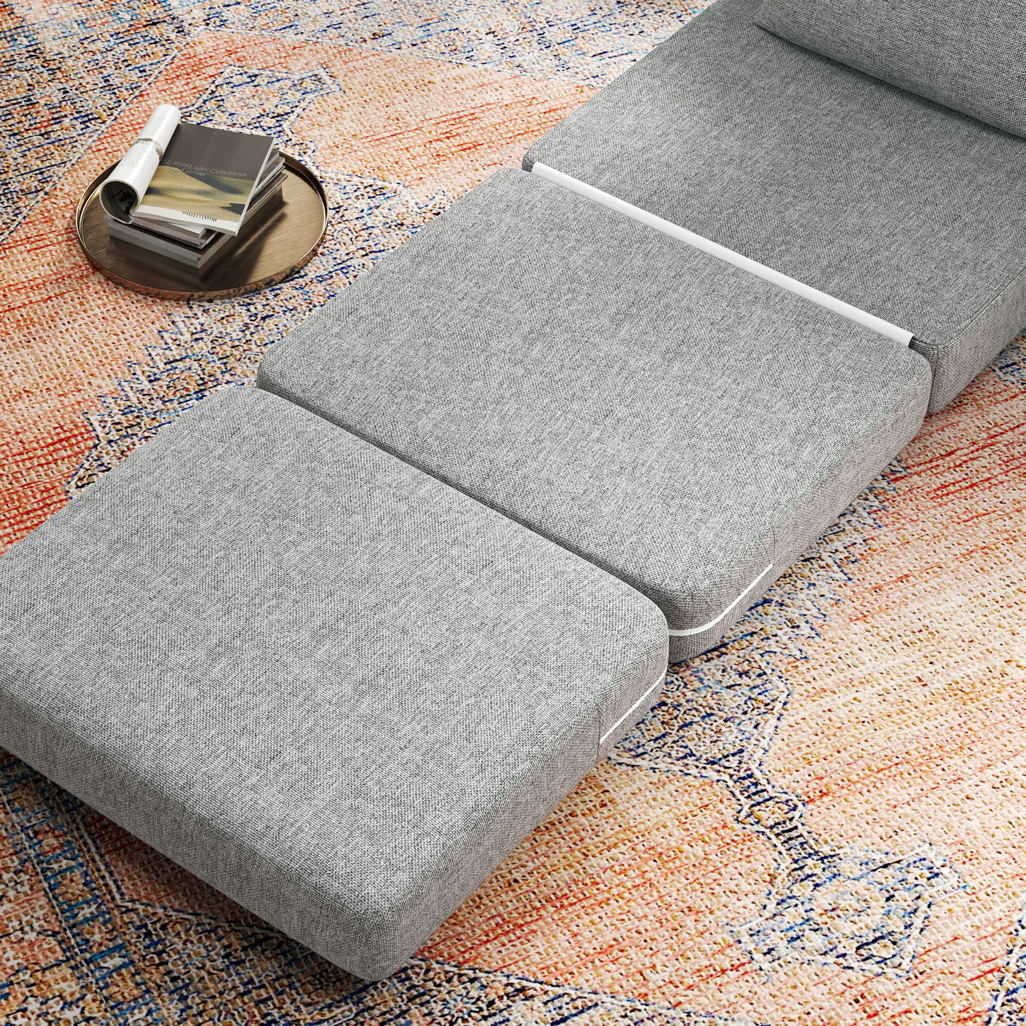  Fotoliu Pat Pliabil cu 3 Sectiuni, 80x75x74 cm, Gri [8]