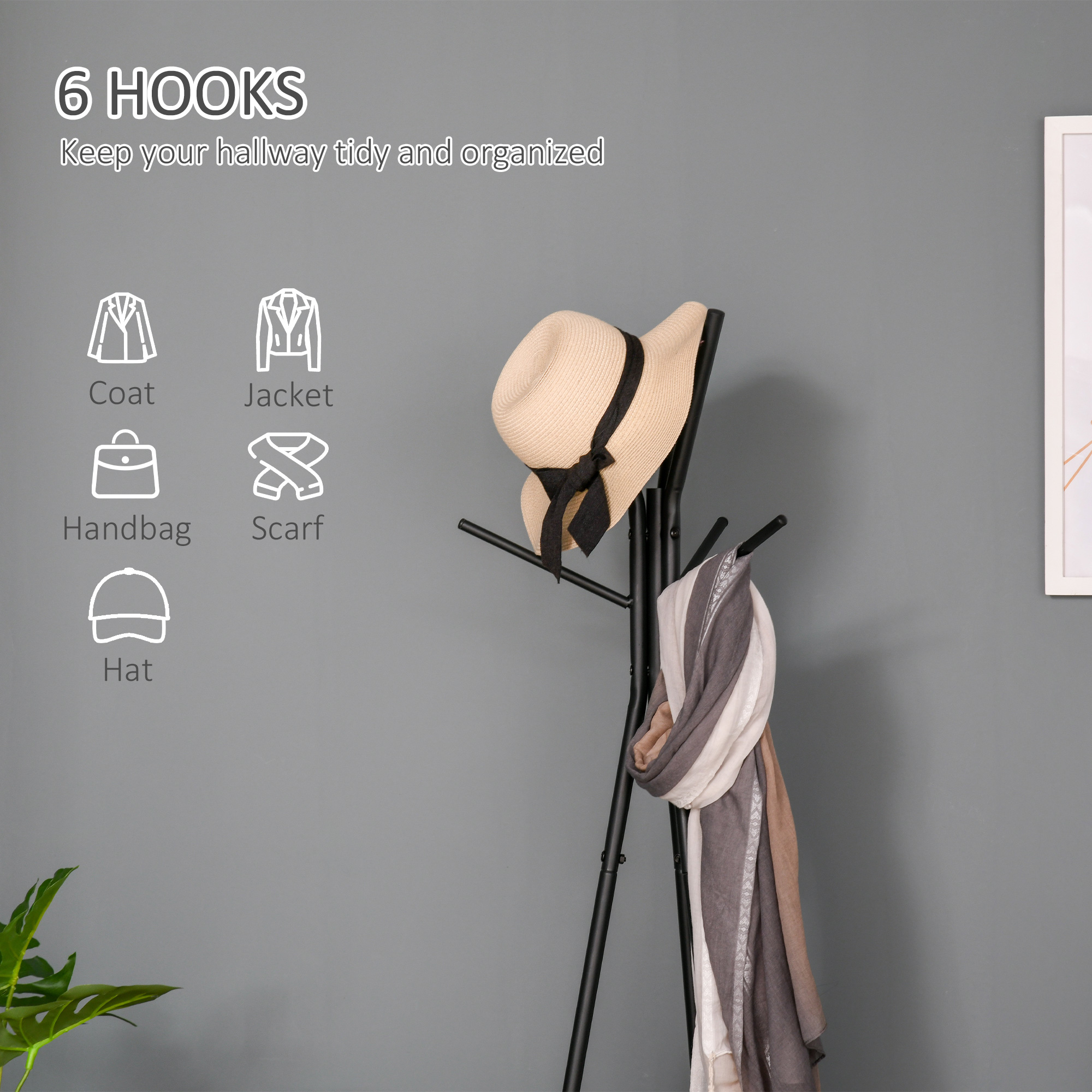  Cuier la copac pentru Haine cu 2 Rafturi negru si maro in Metal si Lemn [3]