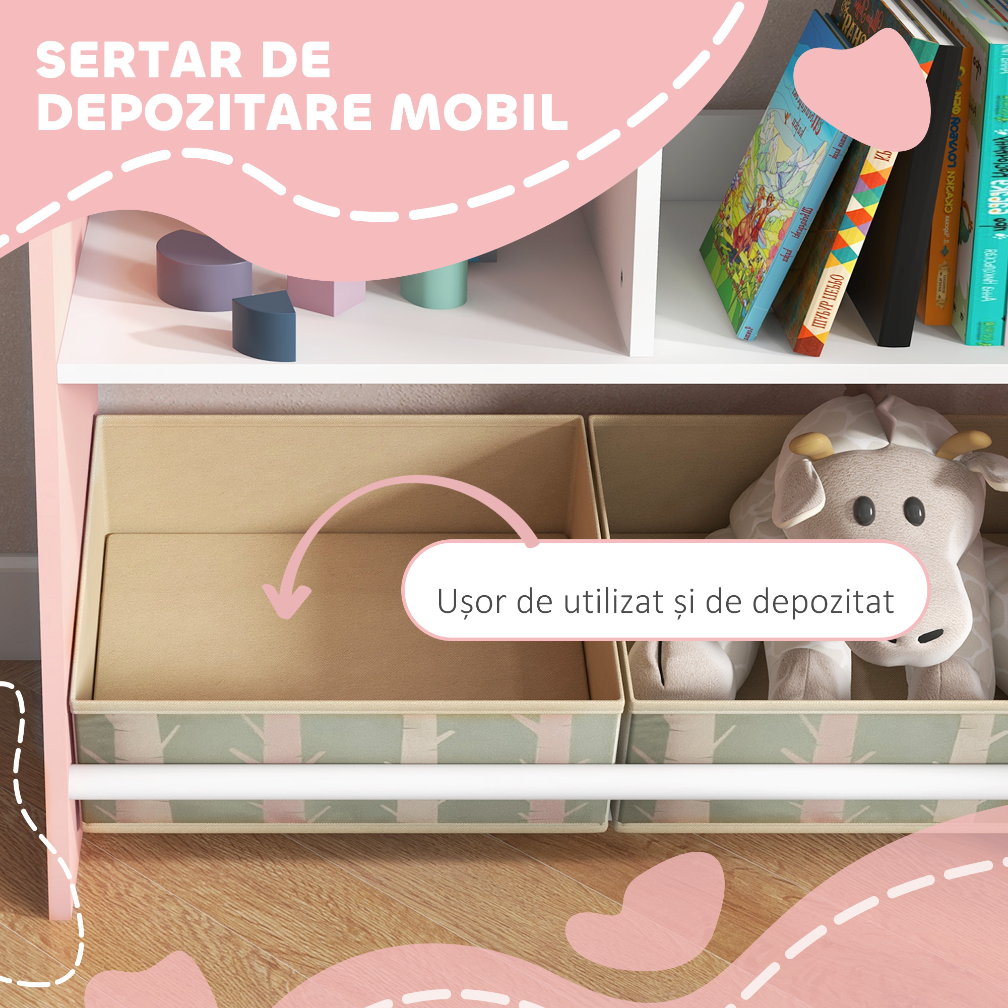  Unitate de depozitare a jucariilor pentru copii sertare rafturi detasabile pentru dormitorul copiilor sufragerie decor pentru cresa roz [4]