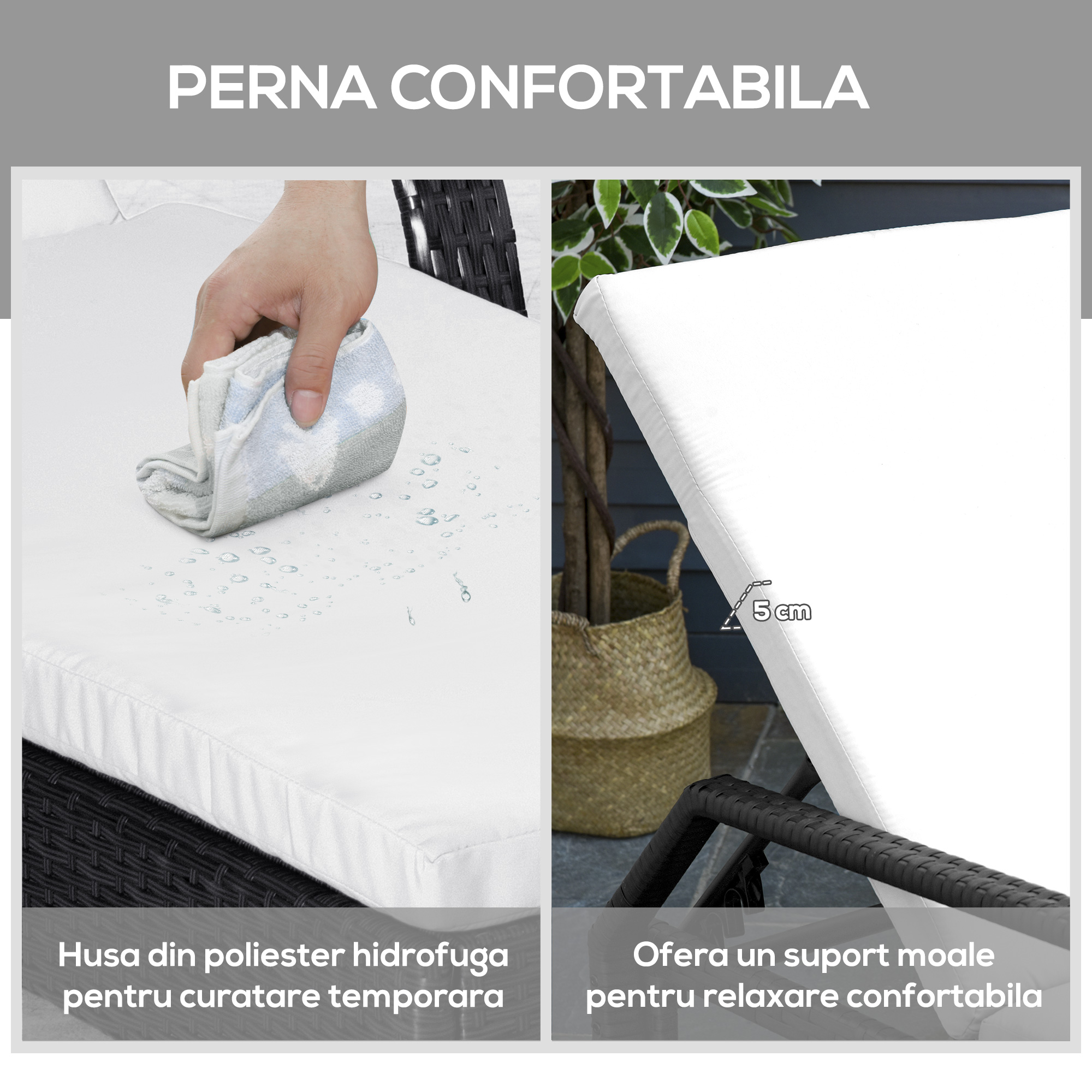  Set 2 Sezlonguri in Rattan cu Saltea Captusita si Masuta, Negru [6]