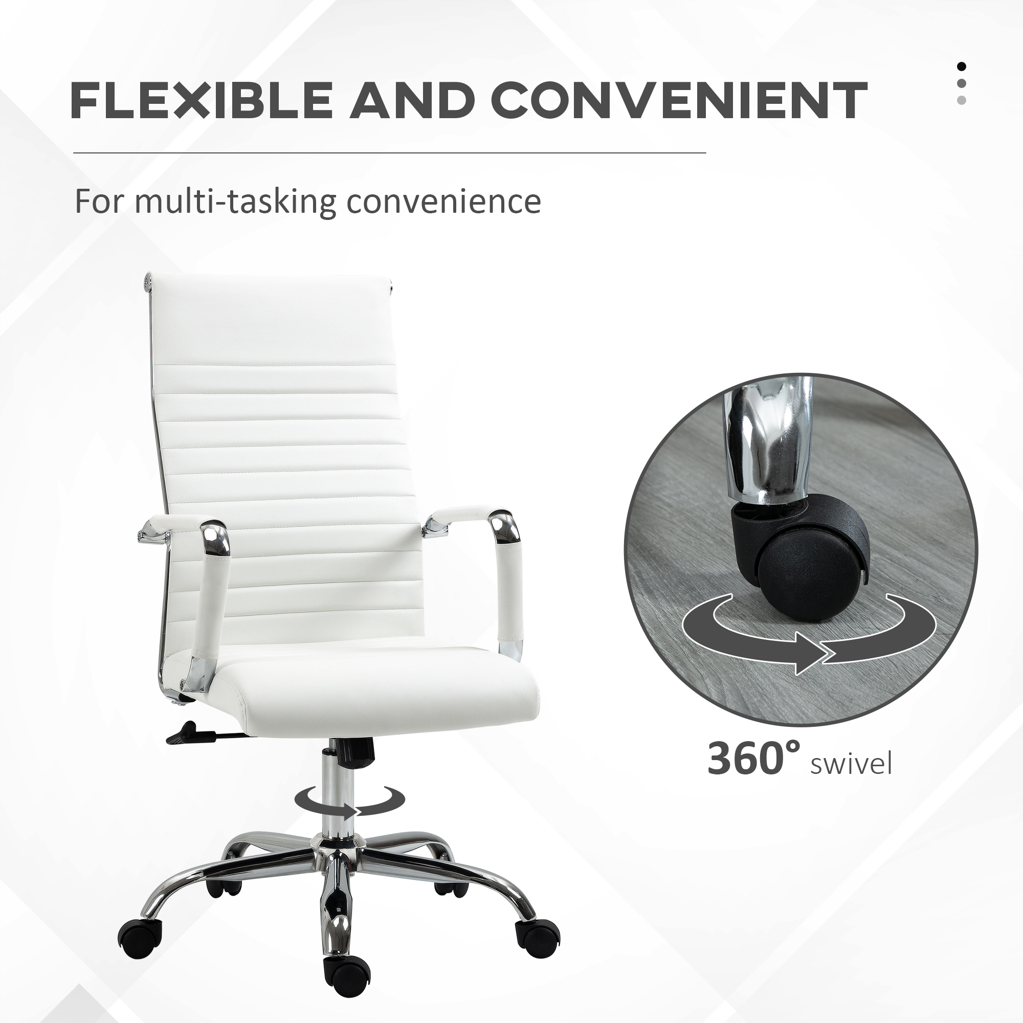  Scaun de Birou Ergonomic din Piele Ecologica, Scaun Rotativ si cu Functie de Leganare, 54x62x104-114 cm, Alb [5]