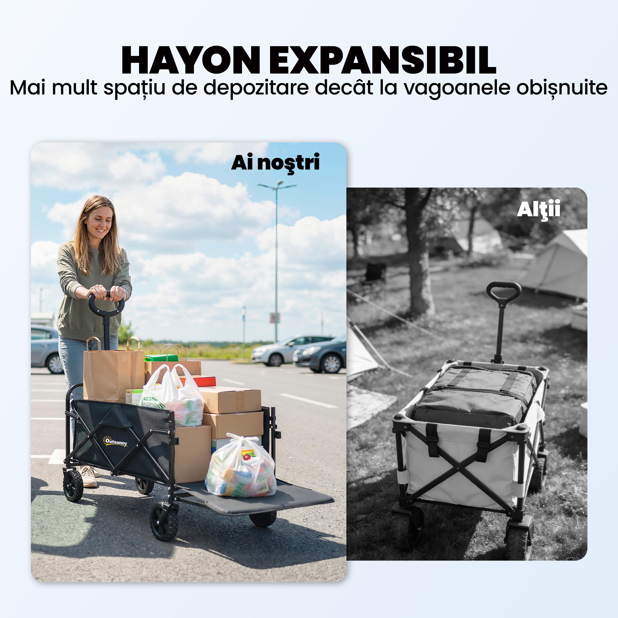  Carucior de Gradina 72L Pliabil cu Maner Reglabil, din Otel si Material Oxford, 114x46x92 cm, Negru [4]