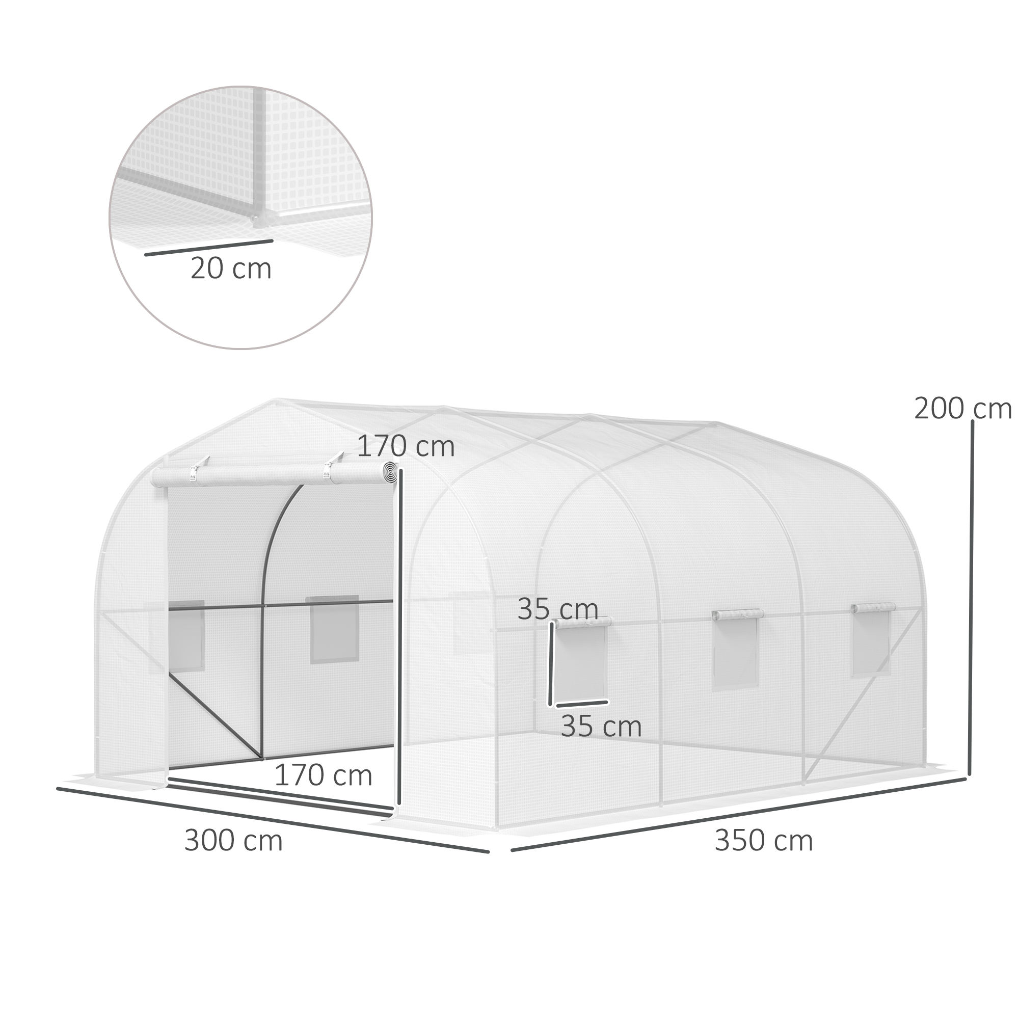  Sera Tip Tunel pentru Gradina cu 6 Ferestre si Usa Rulanta, din Otel si PE, 3.5x3x2 m, Alba [2]