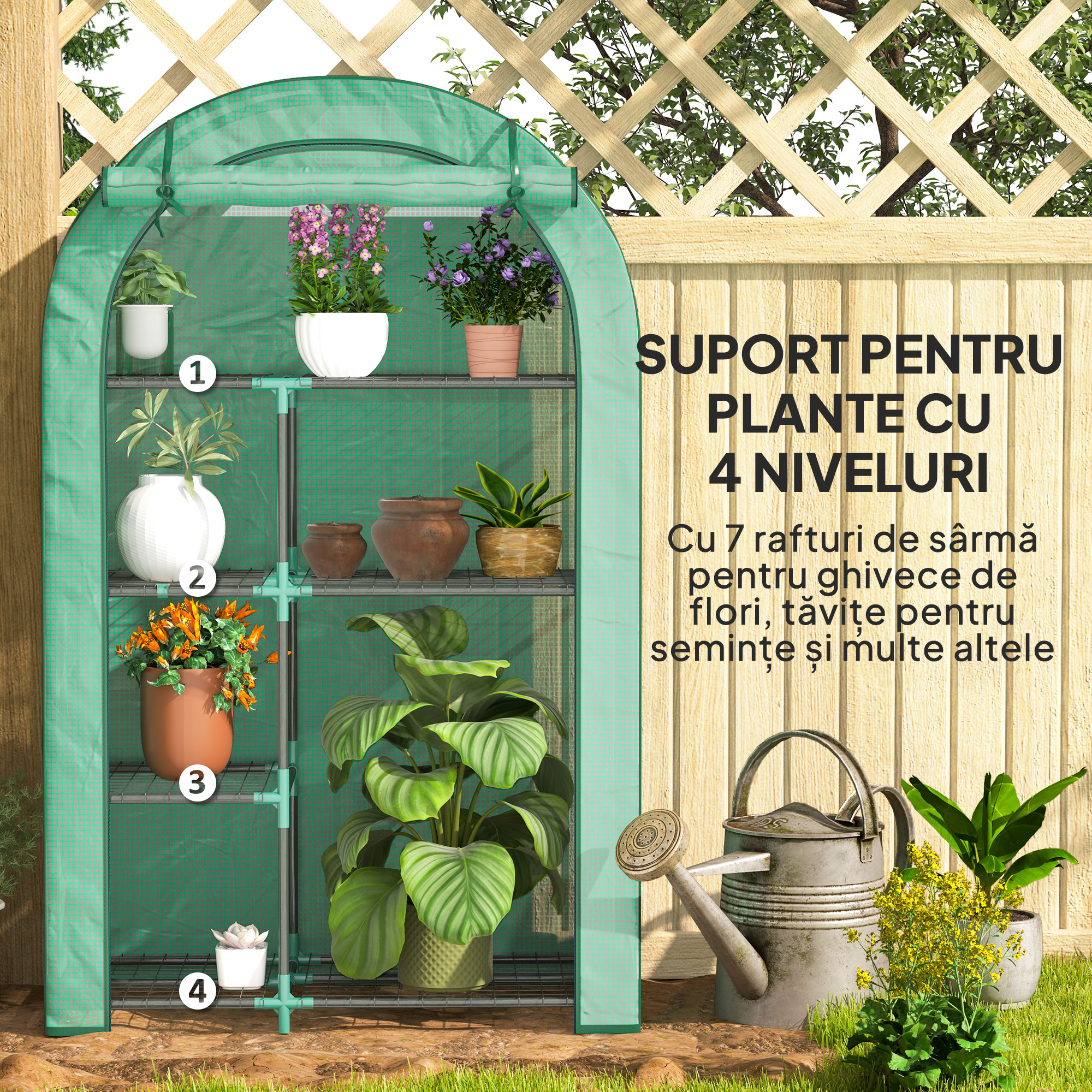  Sera de Perete cu 4 Niveluri, cu Usa cu Balamale, din Otel si PE, 100x45x160 cm, Verde [4]