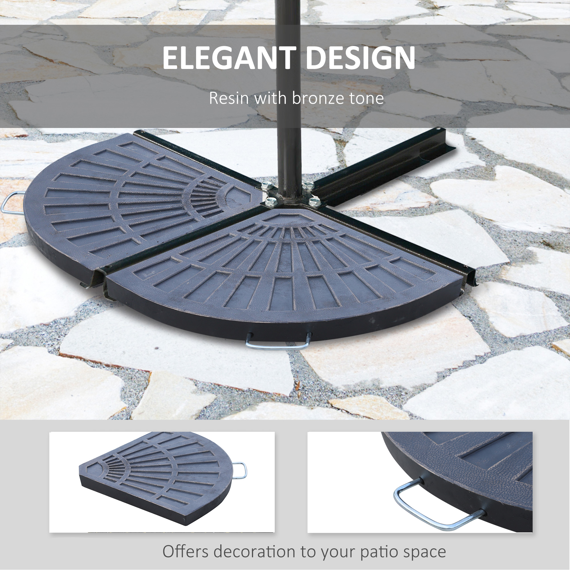  Set 2 Greutaţi pentru Umbrela de 28 kg cu Design in Evantai şi Maner, 66x47x4.2 cm, Bronz [3]