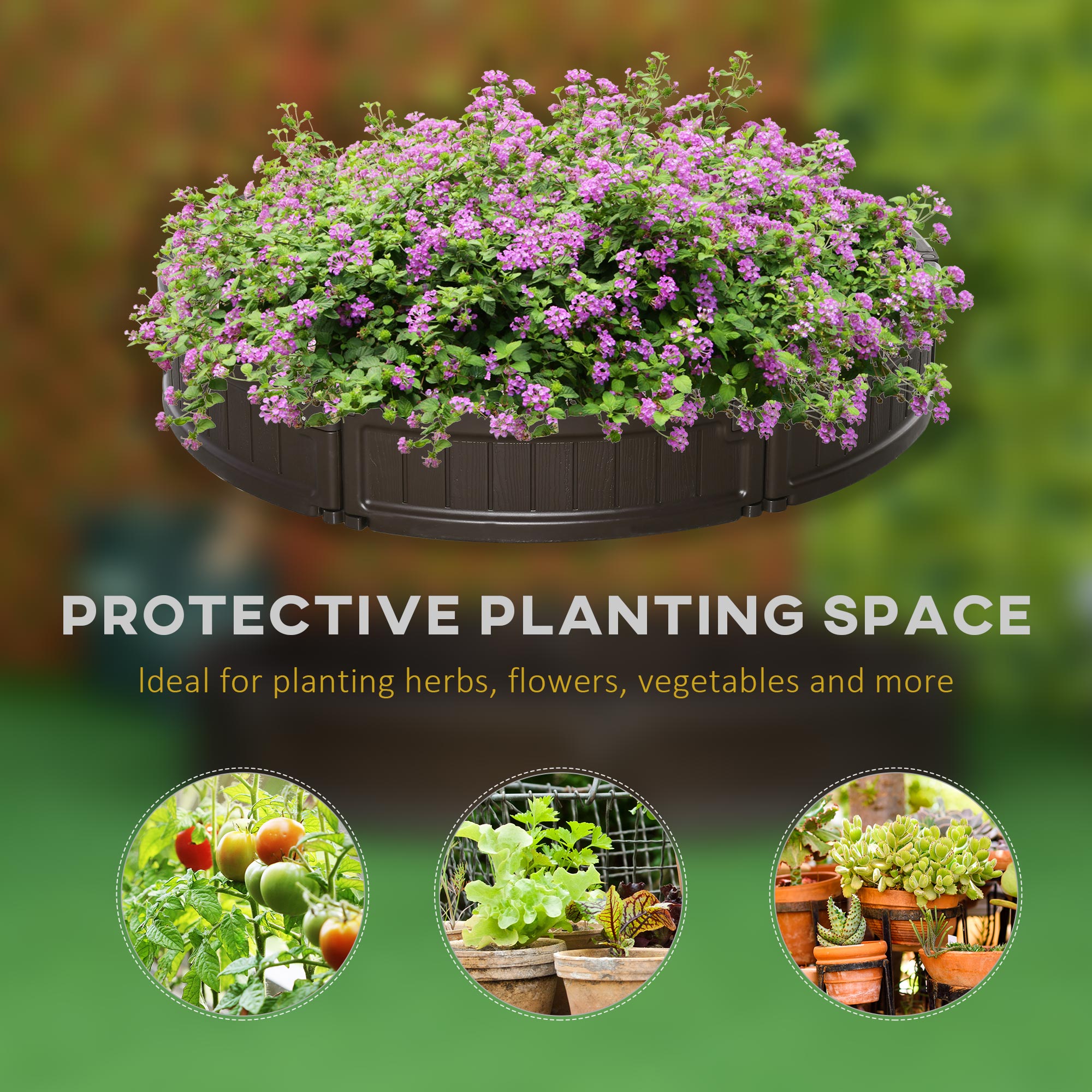  Pat de gradina inaltat din HDPE, jardiniera de exterior rotund, Φ123x21cm, maro [5]