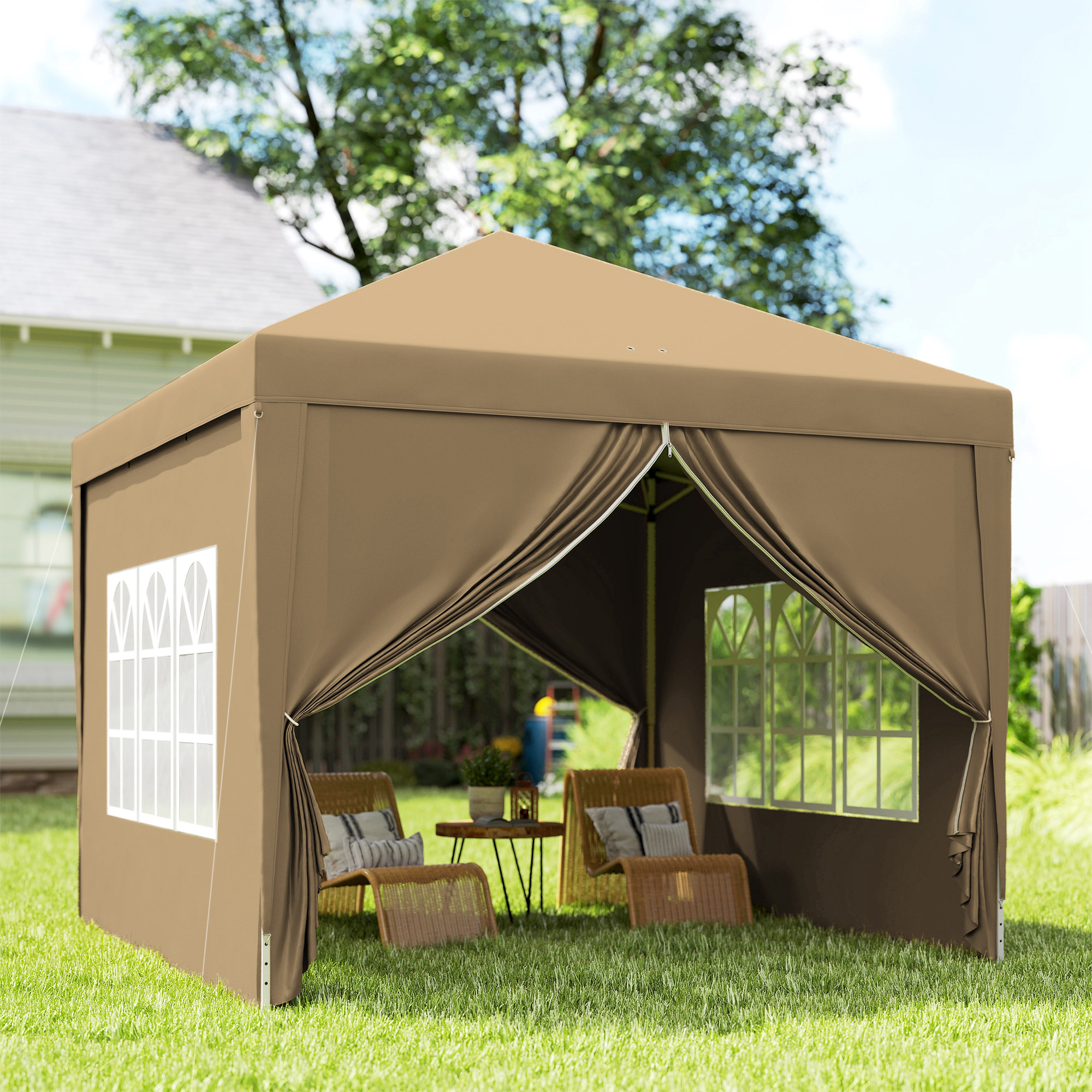 Foisor de gradina pliabil  din otel si tesatura Oxford cu funii si cuie incluse, 2,95x2,95x2,58 m, alb [8]