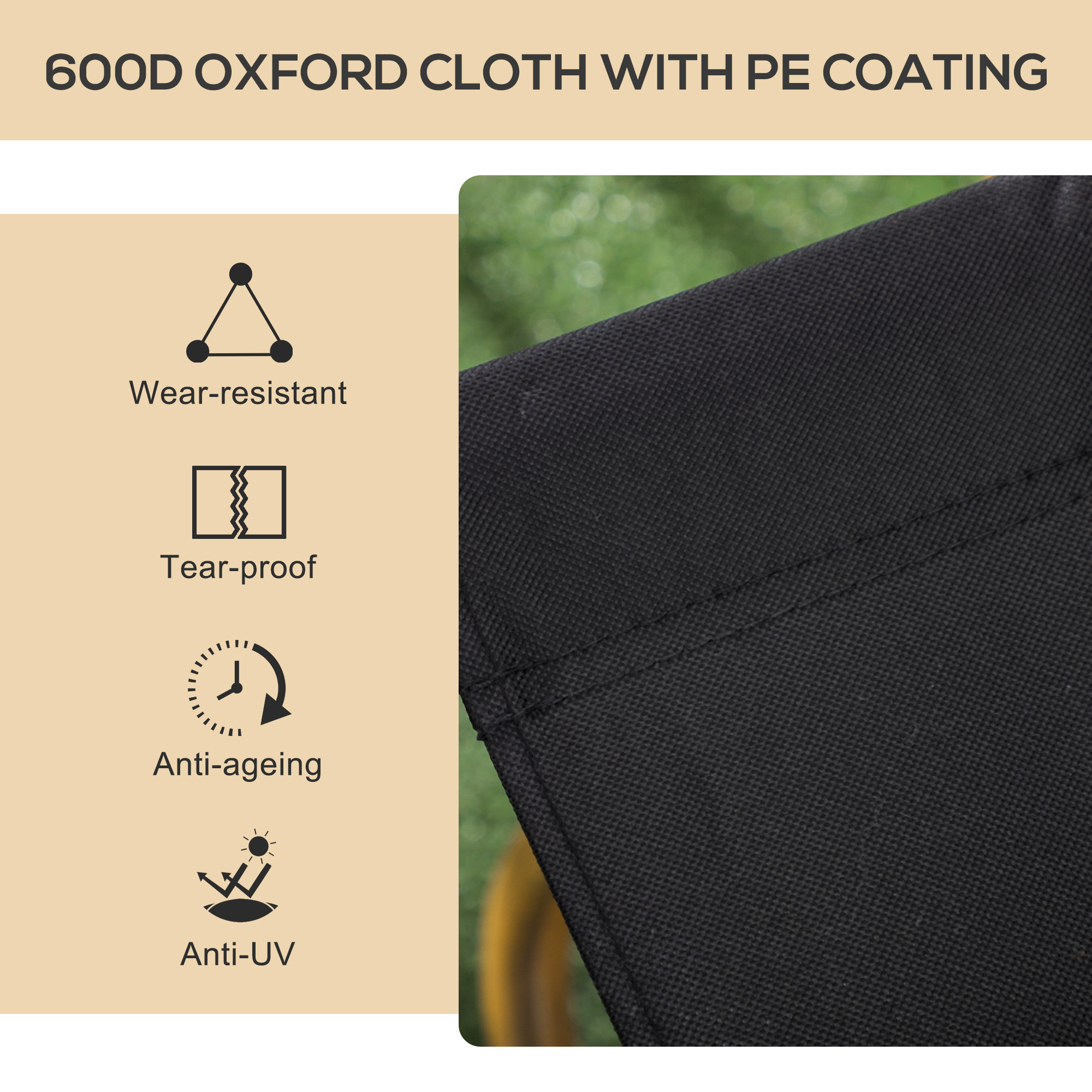  Scaun de Camping si Plaja Pliabil cu Cotiere, 54x59x78 cm, Negru [5]