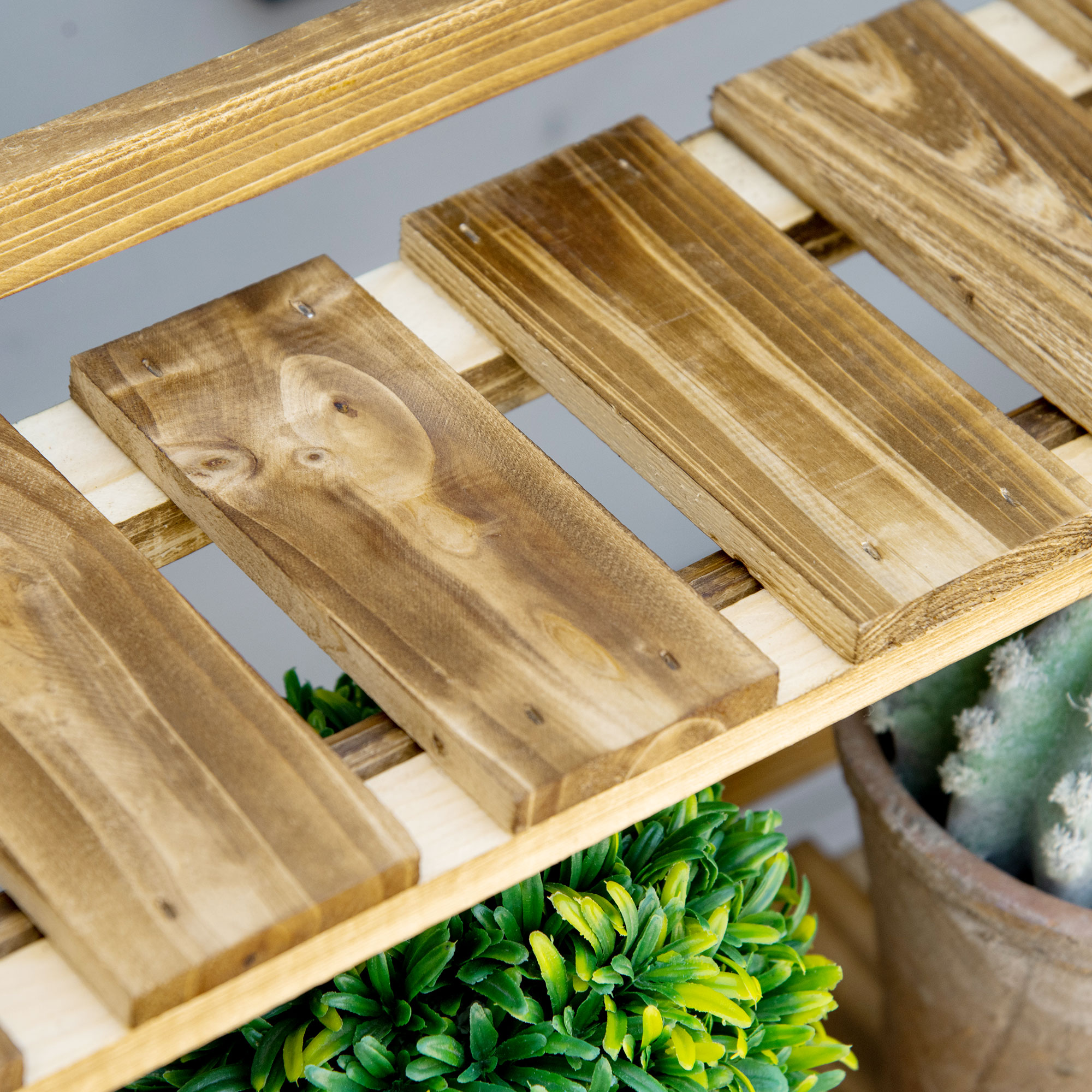  Suport Pliabil pentru Plante din Lemn de Brad cu 3 Nivele, 100x37x93 cm, Lemn Natural [8]