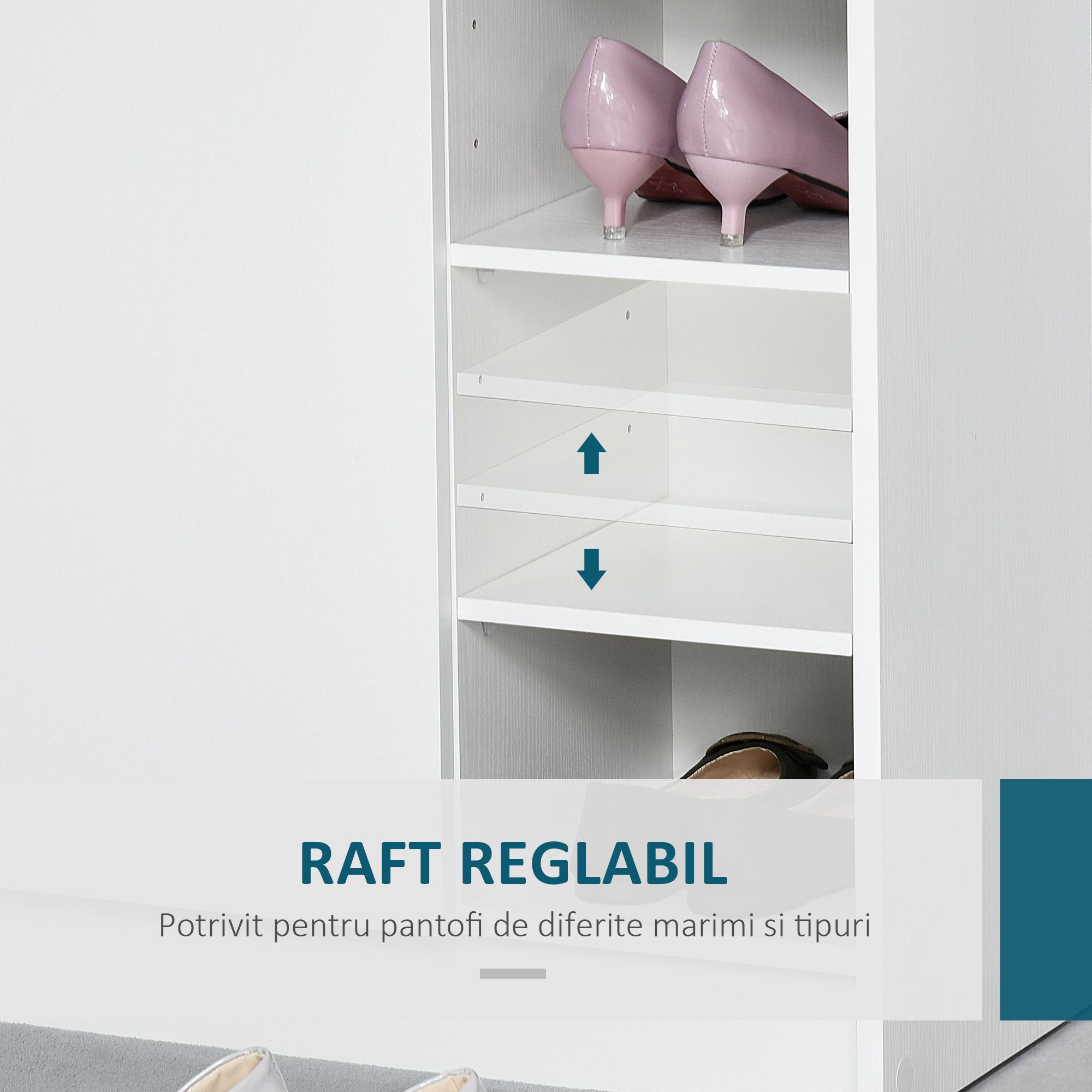  Suport Pantofi Lemn Alb - 83×30×90 cm cu Rafturi Deschise [4]