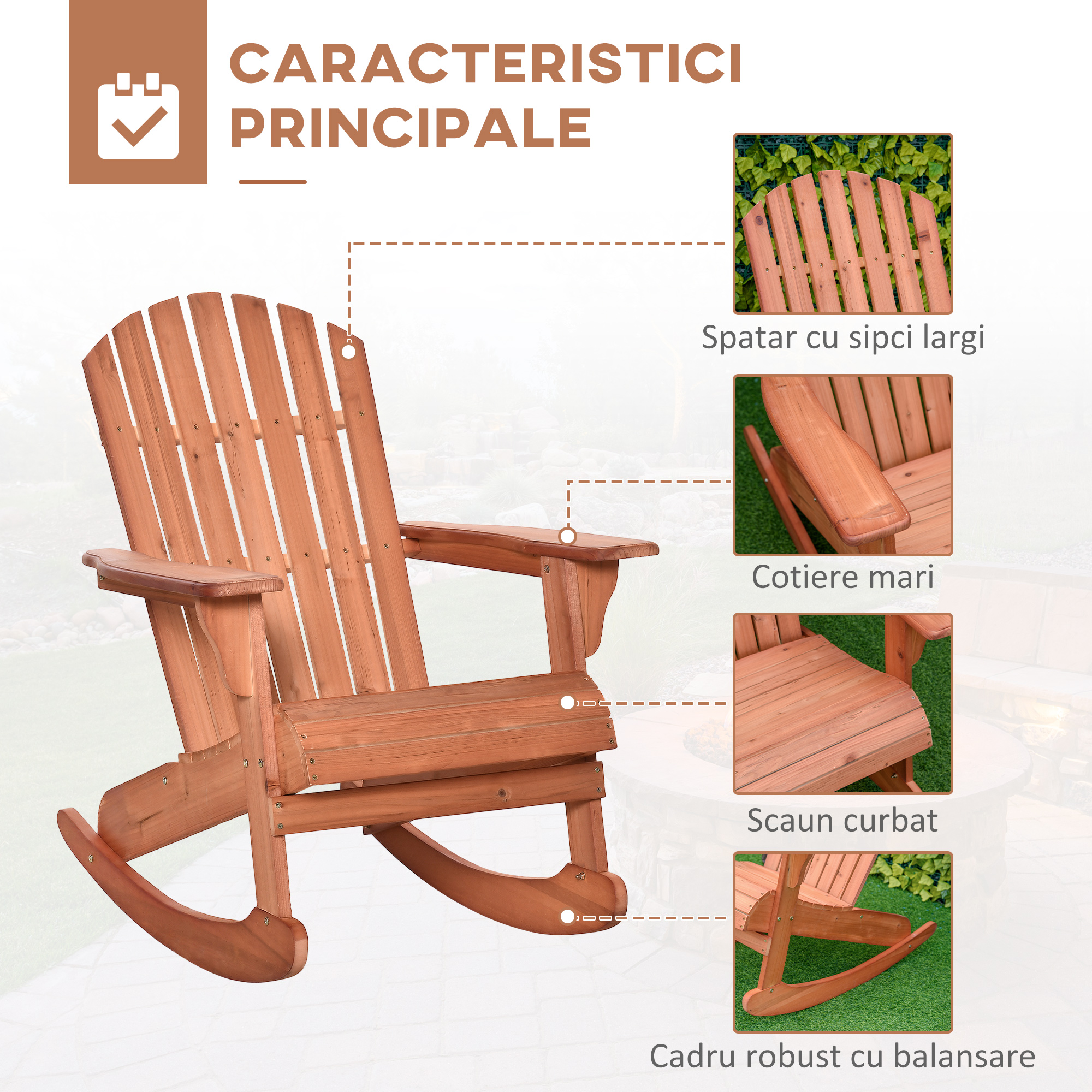  Scaun Adirondack Impermeabil din Lemn pentru Gradina si Exterior, 77x94x97 cm, Lemn Natural [5]