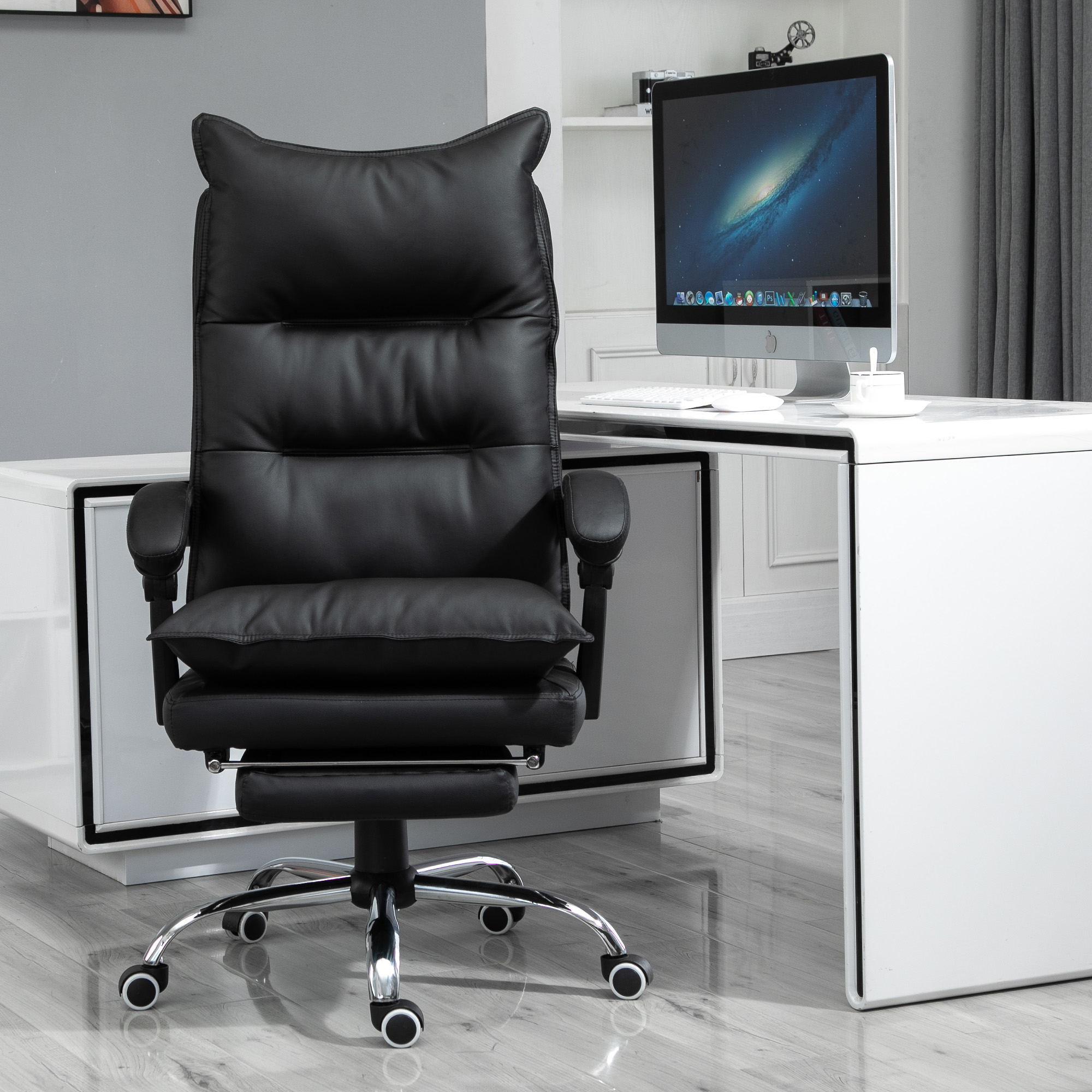  Fotoliu Birou Negru - Rabatabil, Suport Picioare & Ergonomic [1]