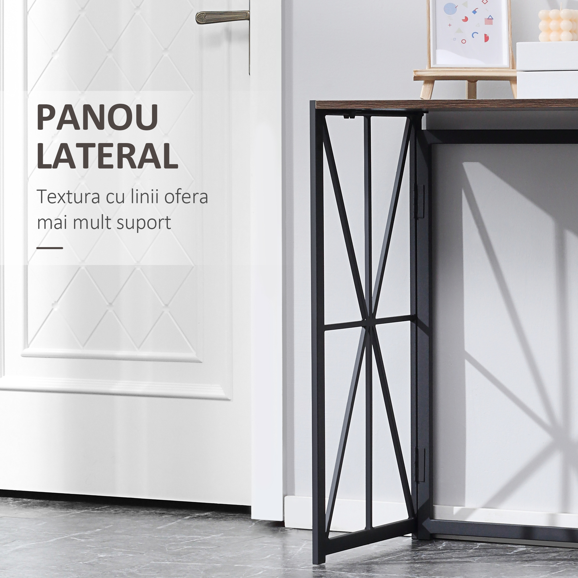  Consola cu cadru metalic pentru sufragerie, intrare, maro [4]