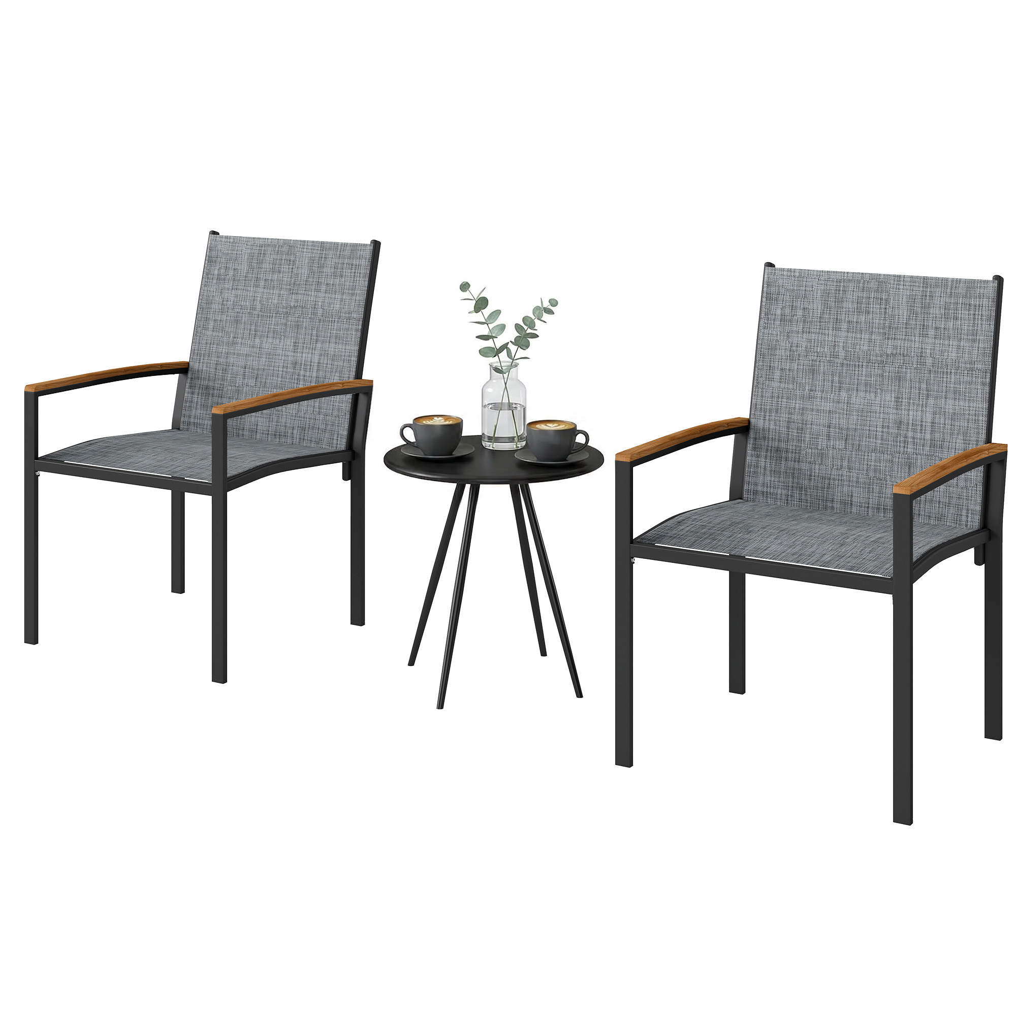  Set bistrou 3 piese: Scaune din plasa si masa, Gri mixt. [5]