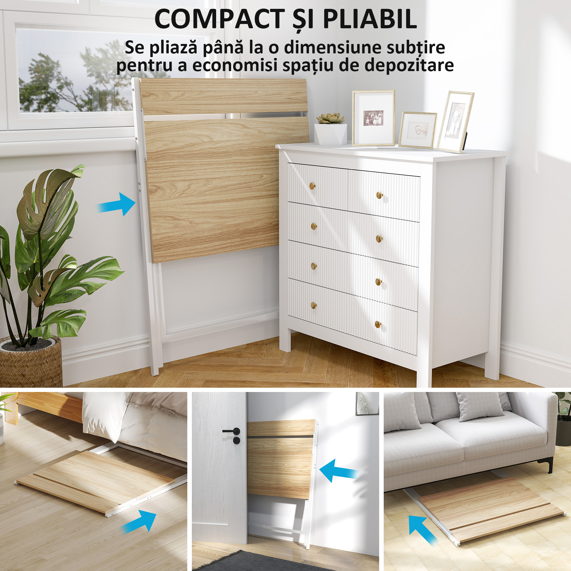  Birou Compact Pliabil cu Suport Monitor, 81,5x62x86,5 cm, Lemn [3]