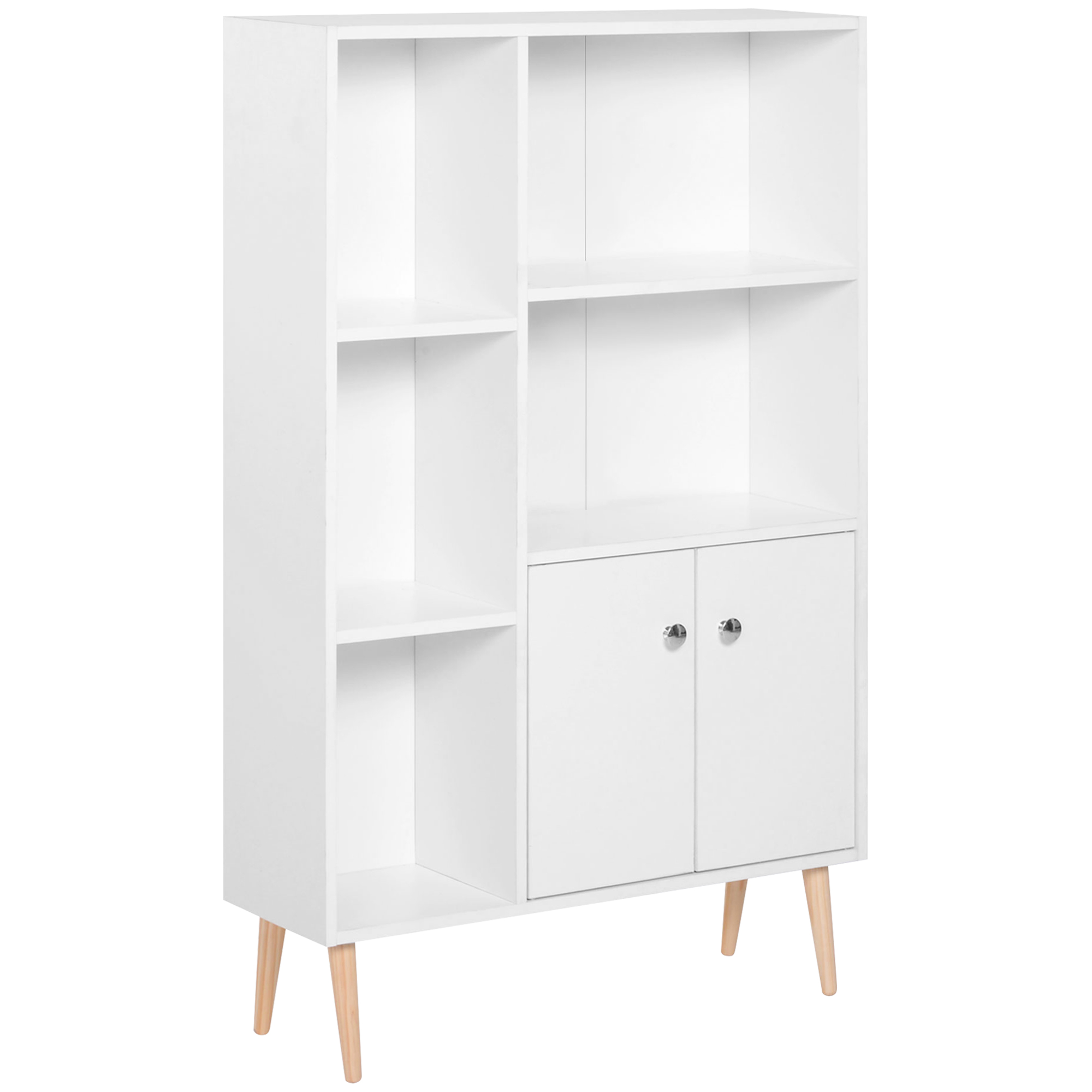 Mobila living -  Biblioteca Alba 80×23,5×118 cm - Lemn cu Picioare din Pin