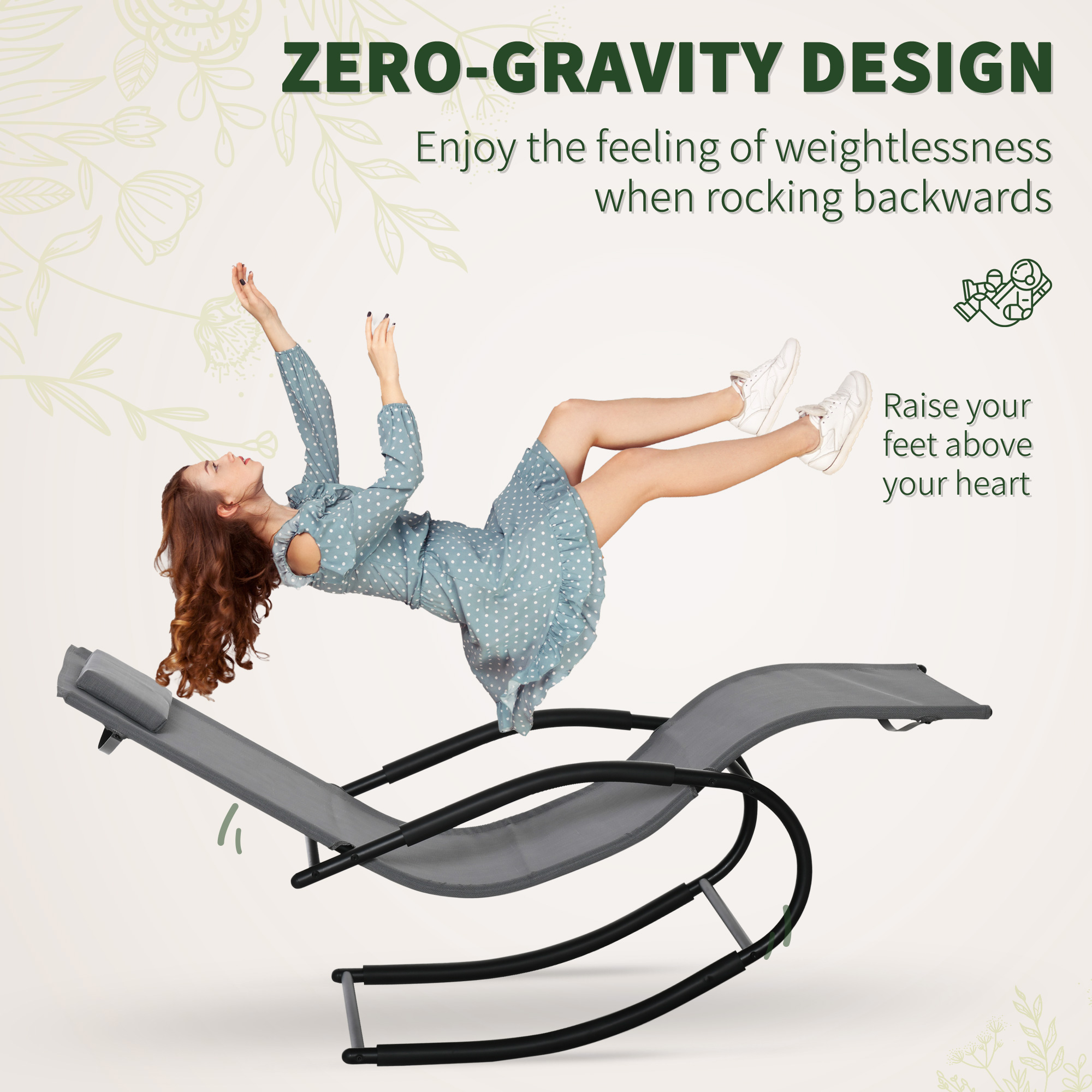  Sezlong Balansoar Zero Gravity Ergonomic, din Metal si Texteline, 62.5x150x84cm [4]