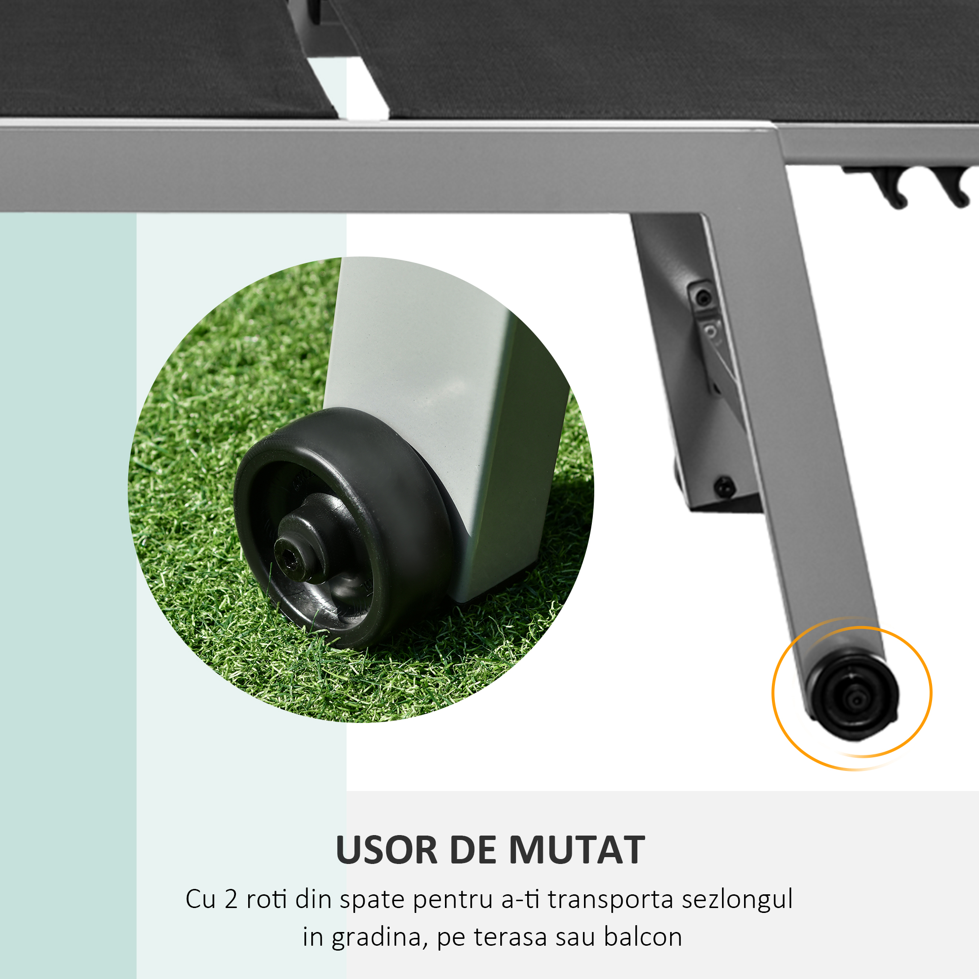 Sezlong  Pat de Plaja pliabil cu bureta in textilene Negru si Argintiu [4]