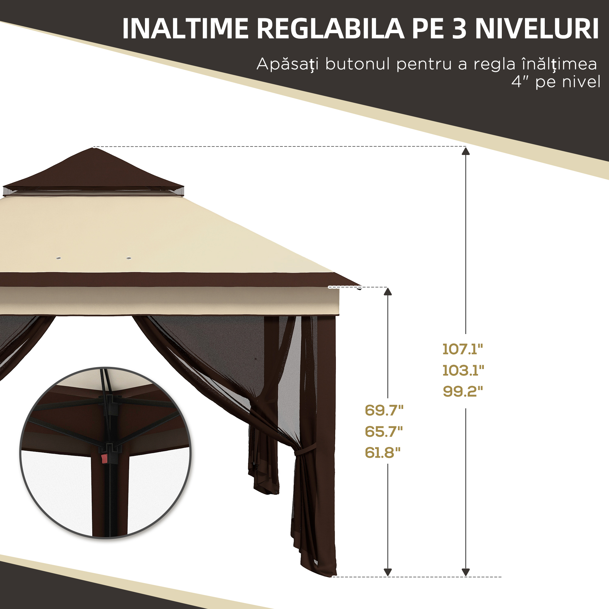  Foisor Pop Up 3 x 3m Cu Plasa, Bej [4]